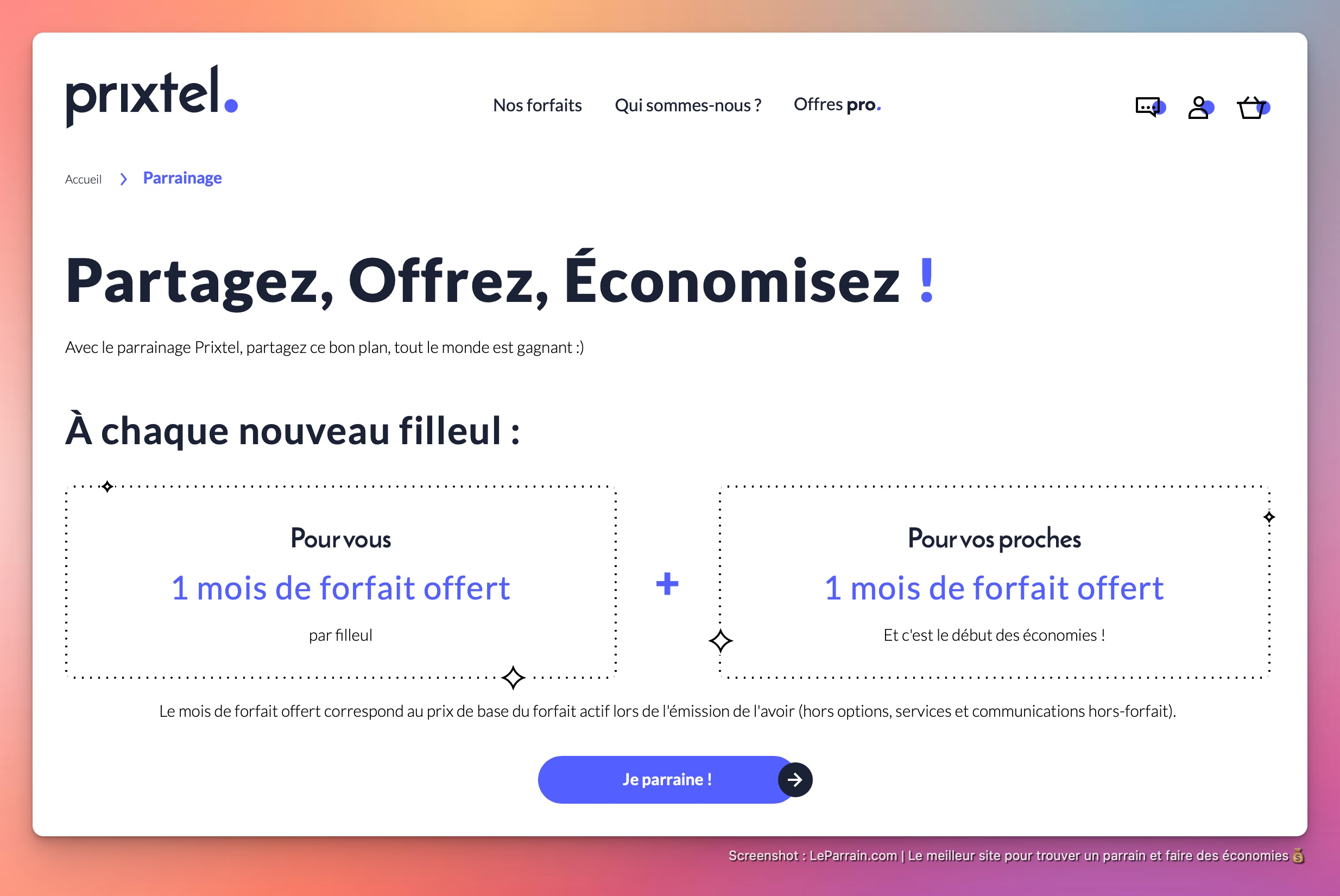 Capture d'écran 1 du programme de parrainage Prixtel