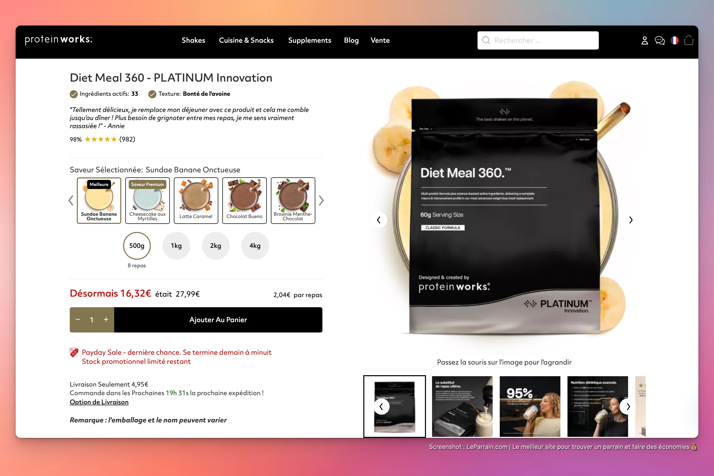 Capture d'écran 4 du programme de parrainage Protein Works