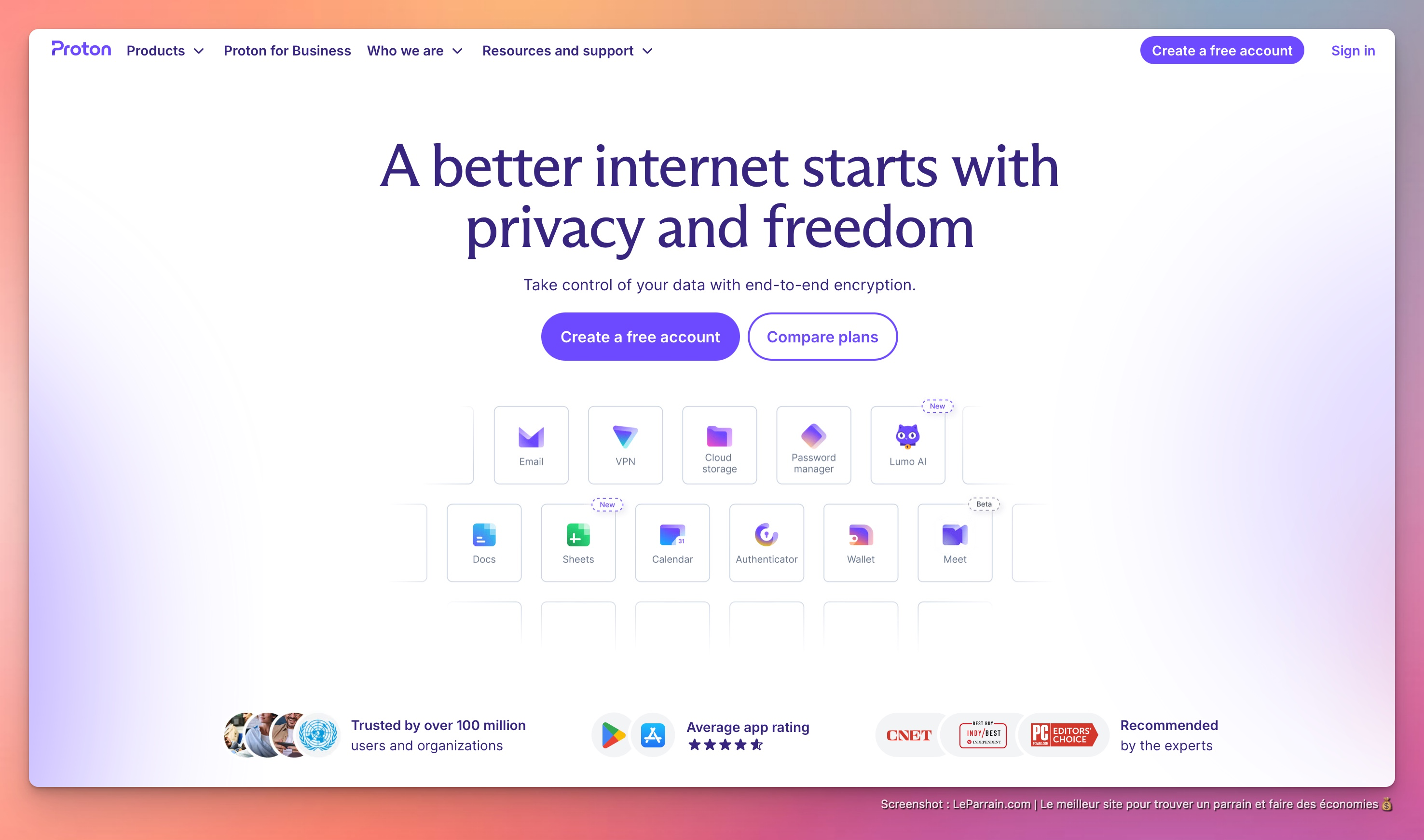Capture d'écran 1 du programme de parrainage Proton