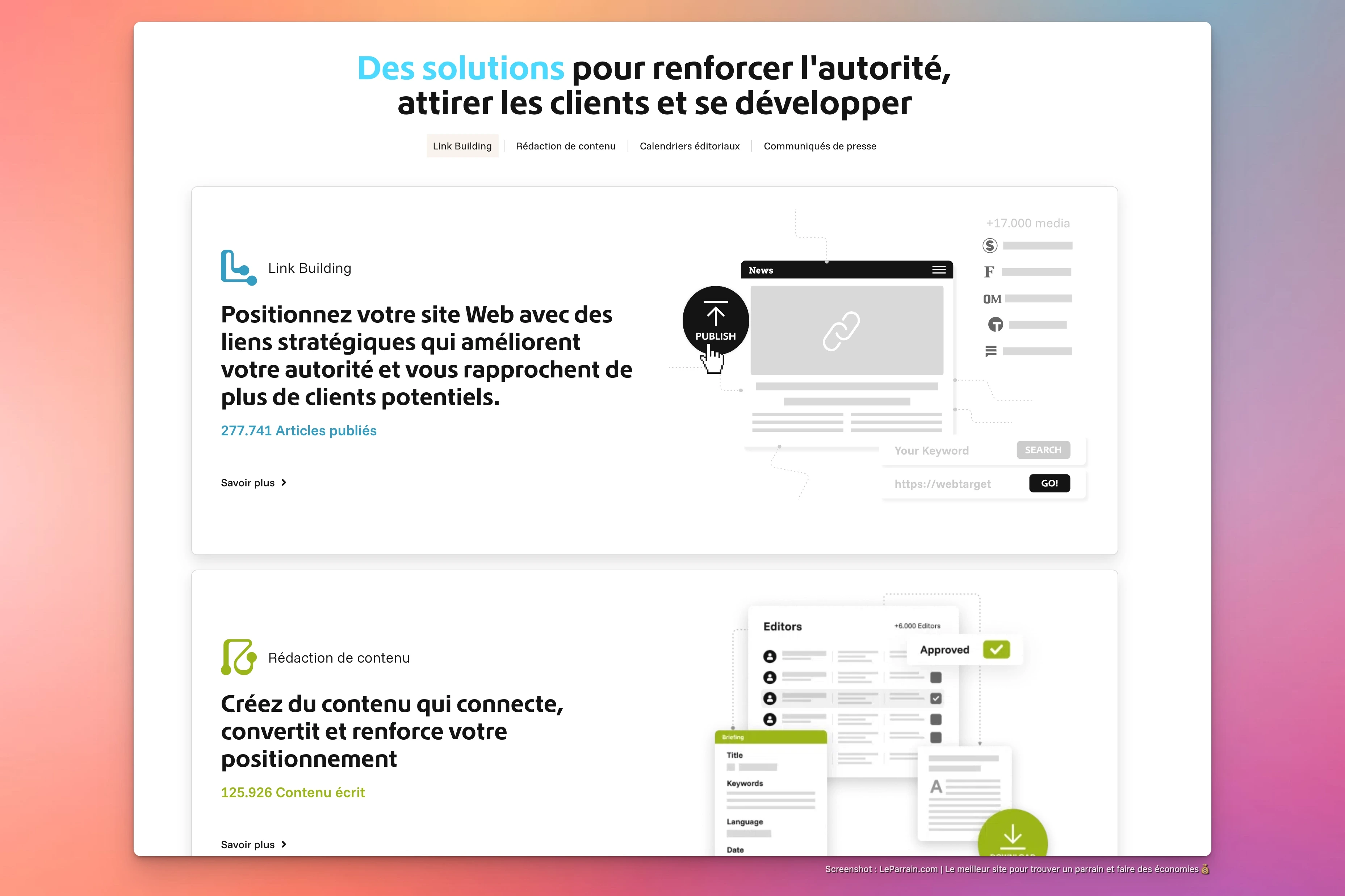 Capture d'écran 2 du programme de parrainage Publisuites - éditeur
