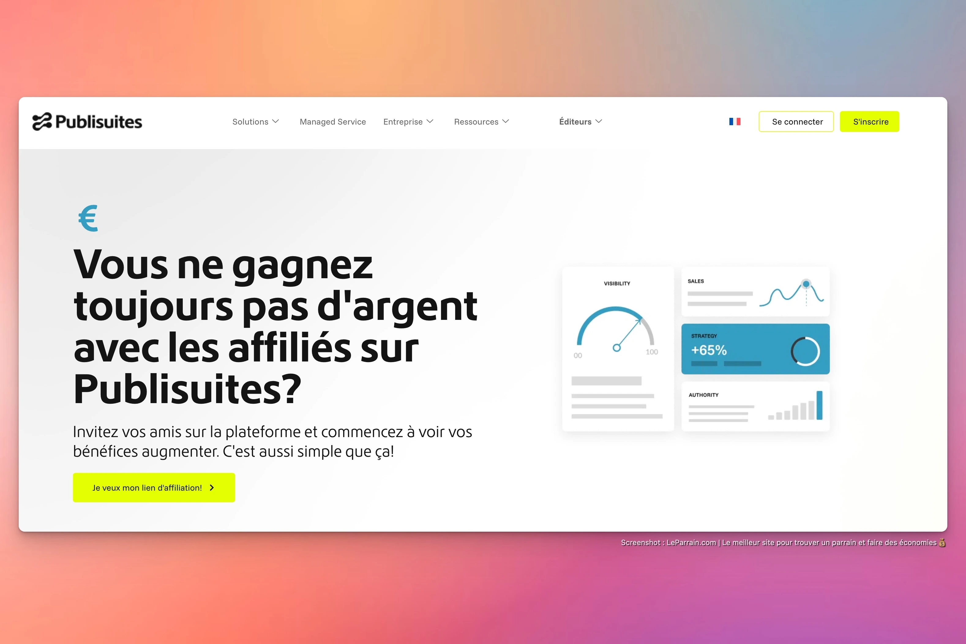 Capture d'écran 4 du programme de parrainage Publisuites - éditeur