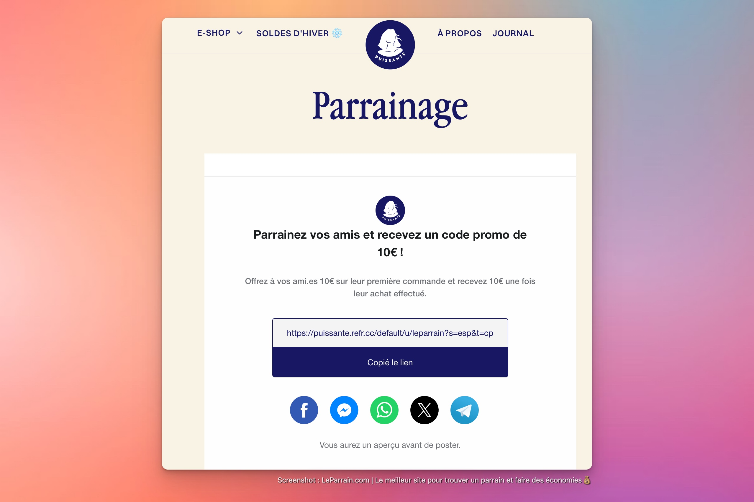 Capture d'écran 4 du programme de parrainage Puissante