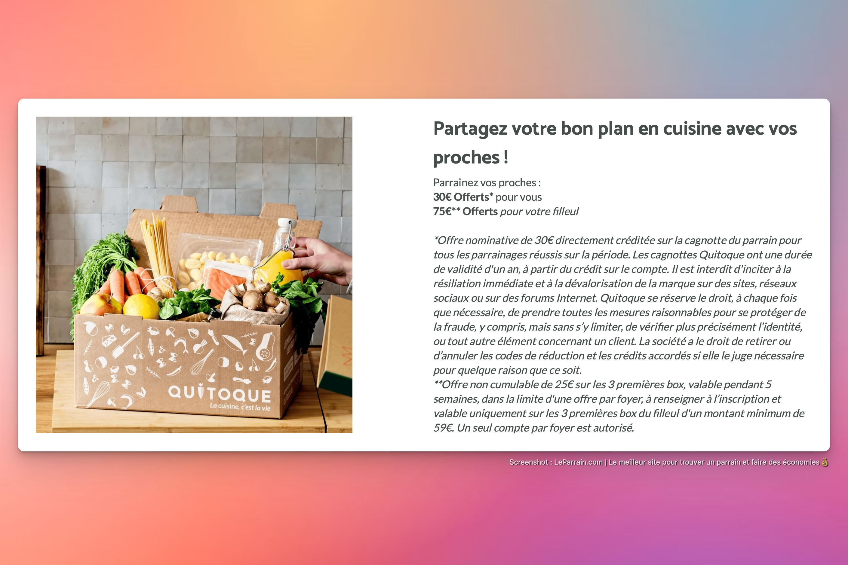 Capture d'écran 7 du programme de parrainage Quitoque