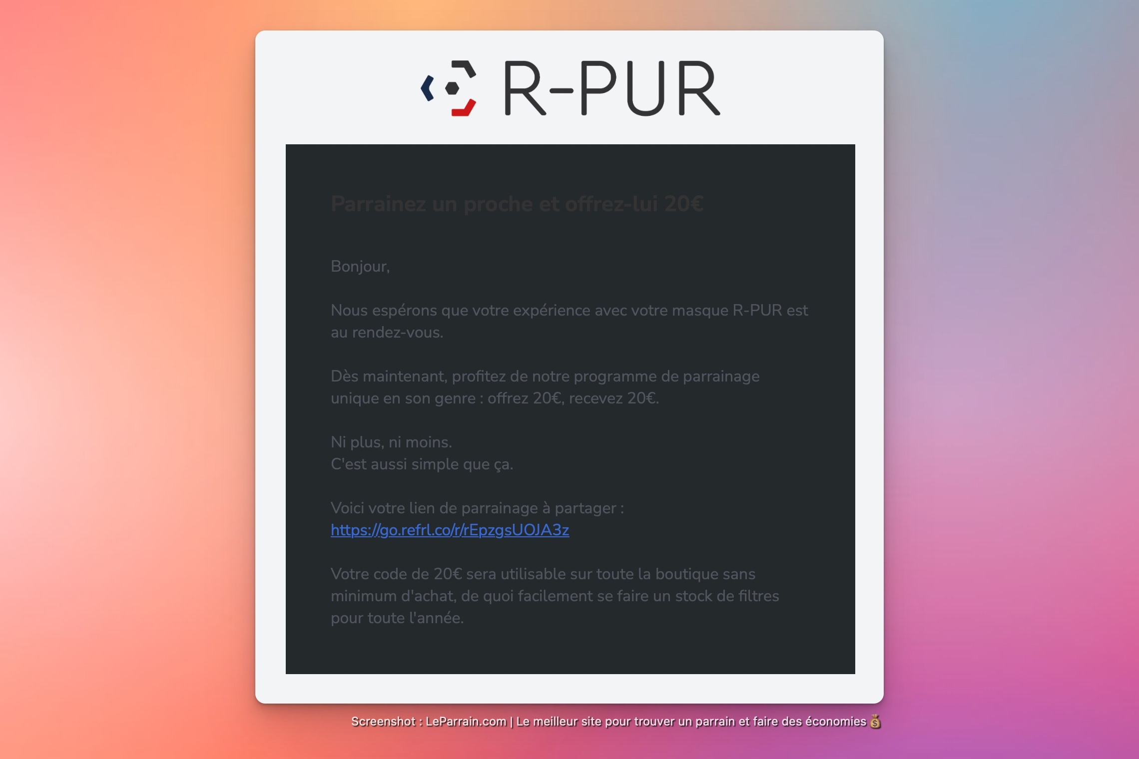 Capture d'écran 1 du programme de parrainage R-PUR