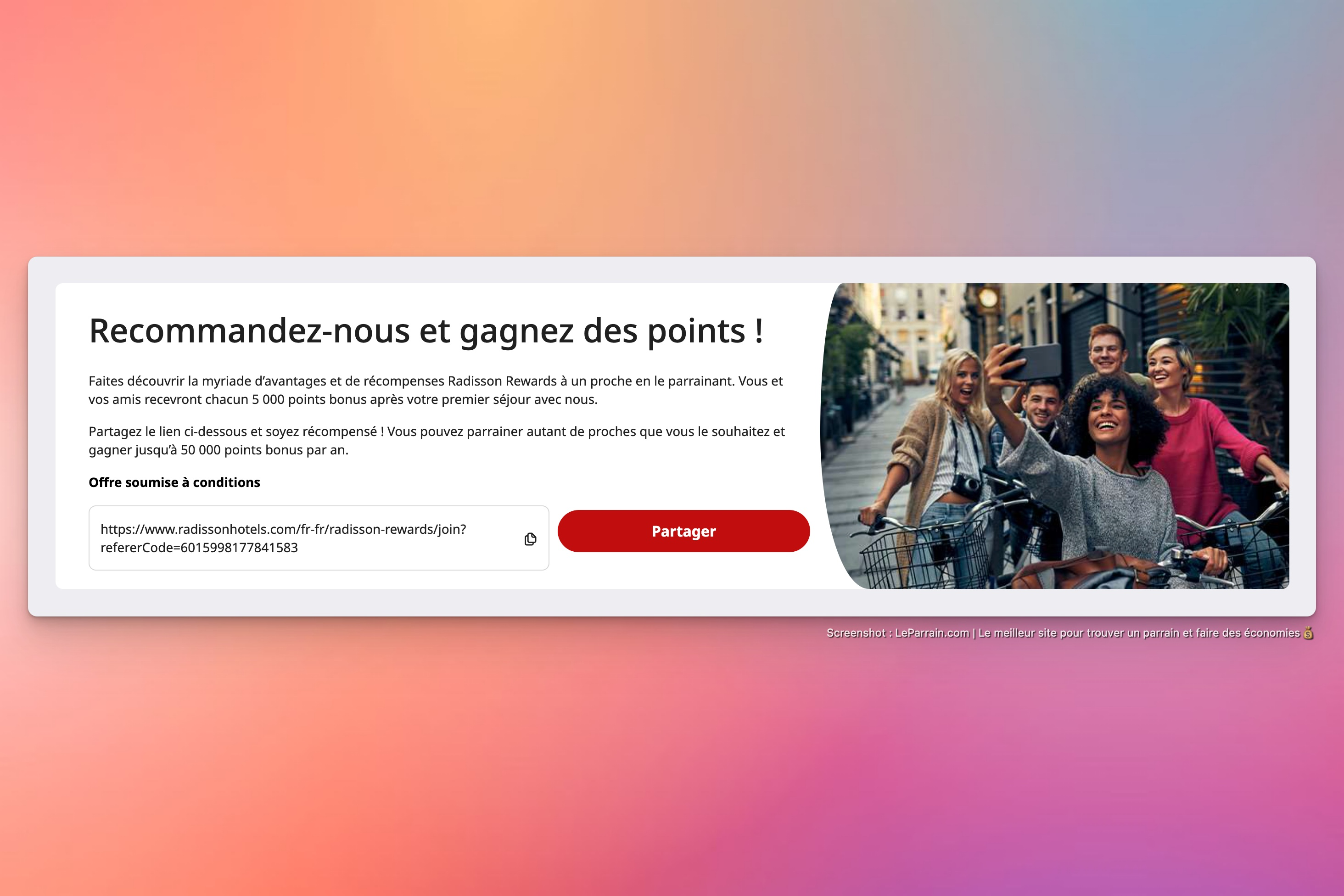 Capture d'écran 1 du programme de parrainage Radisson Hotels