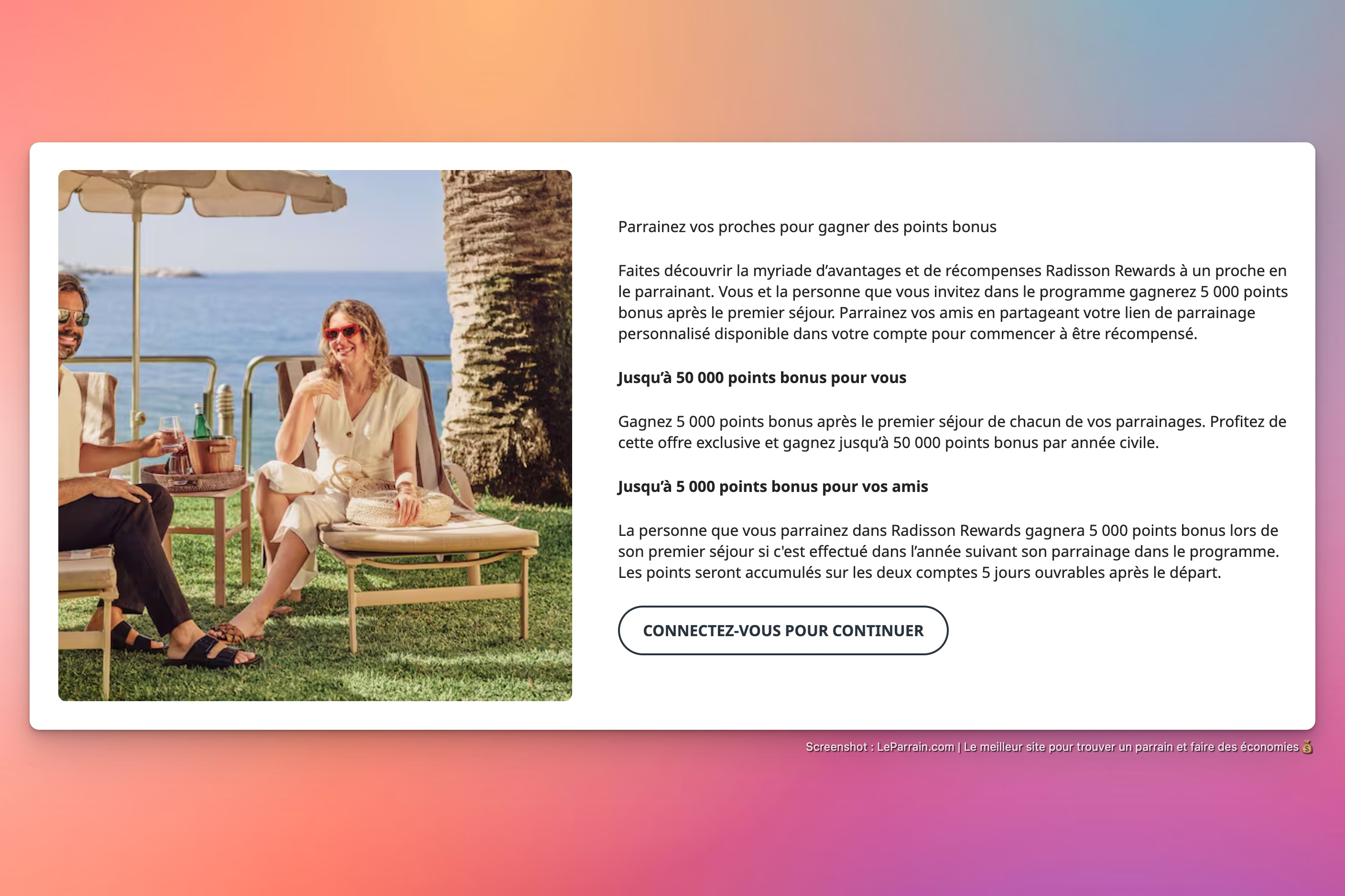 Capture d'écran 2 du programme de parrainage Radisson Hotels