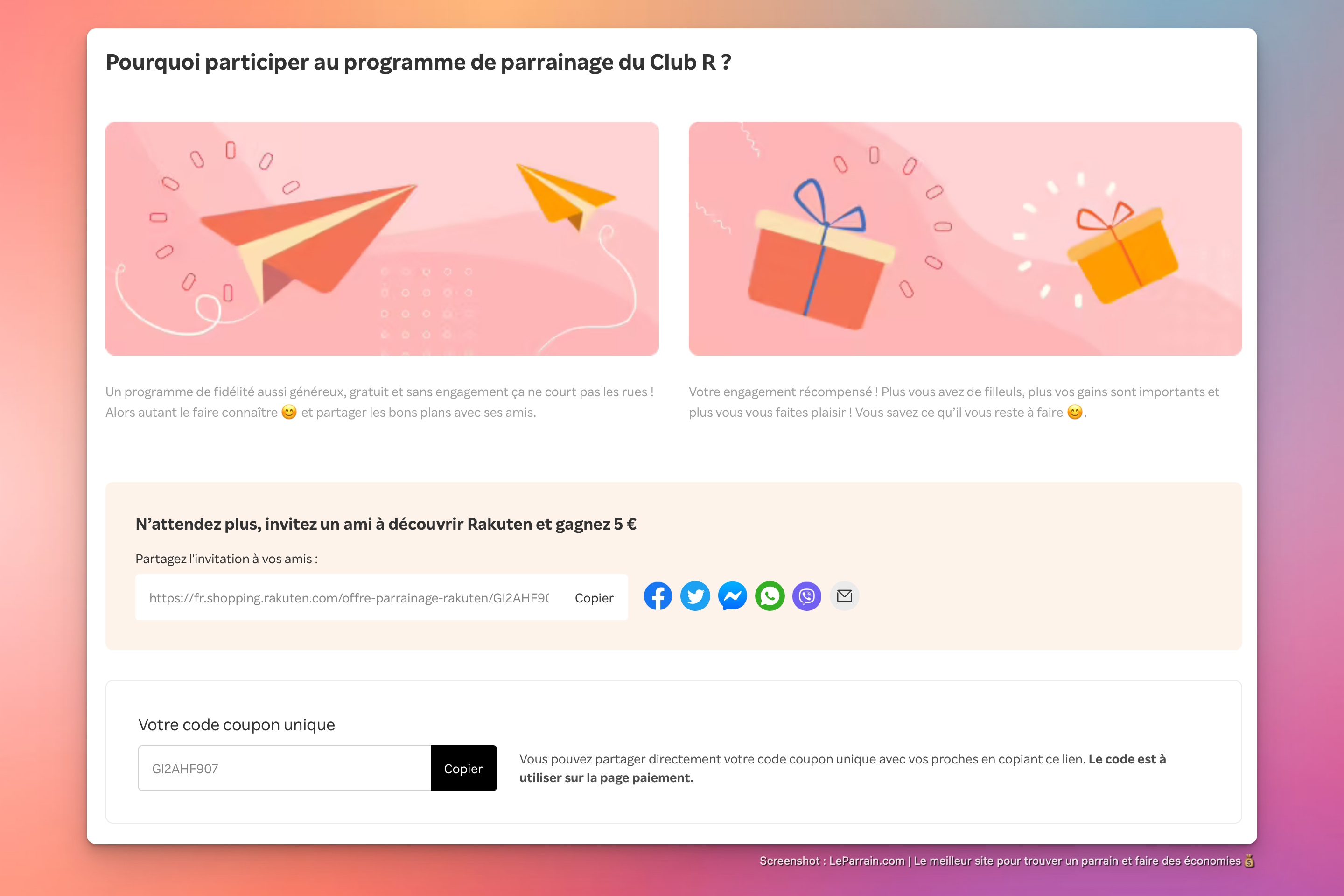 Capture d'écran 6 du programme de parrainage Rakuten