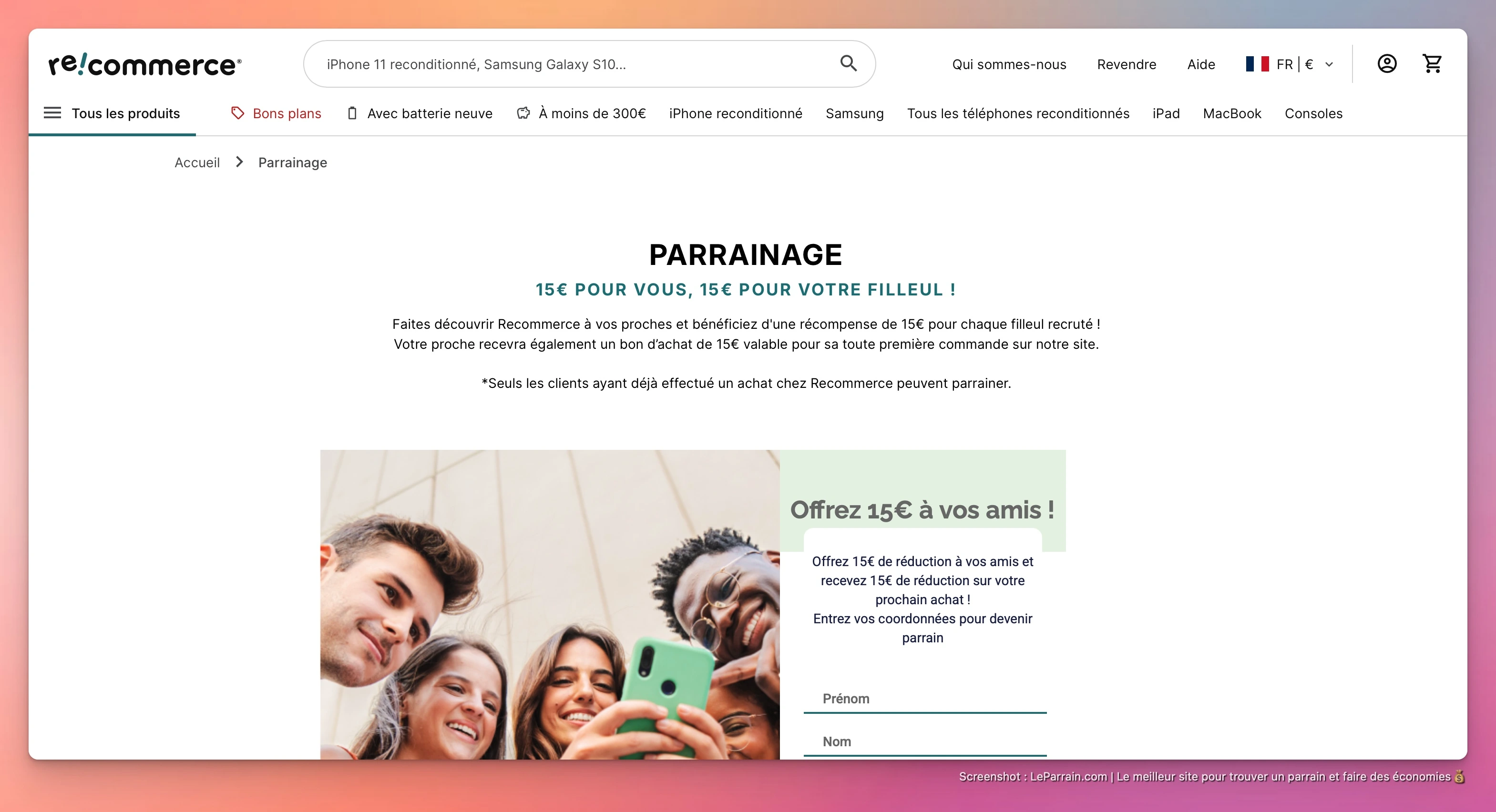 Capture d'écran 2 du programme de parrainage Re!commerce