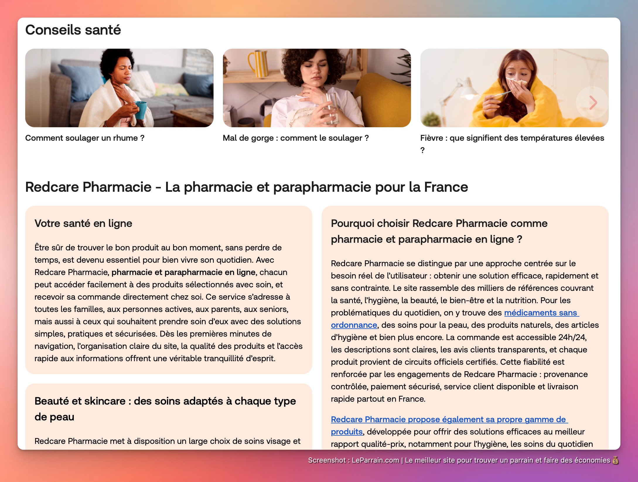 Capture d'écran 1 du programme de parrainage Redcare Pharmacie
