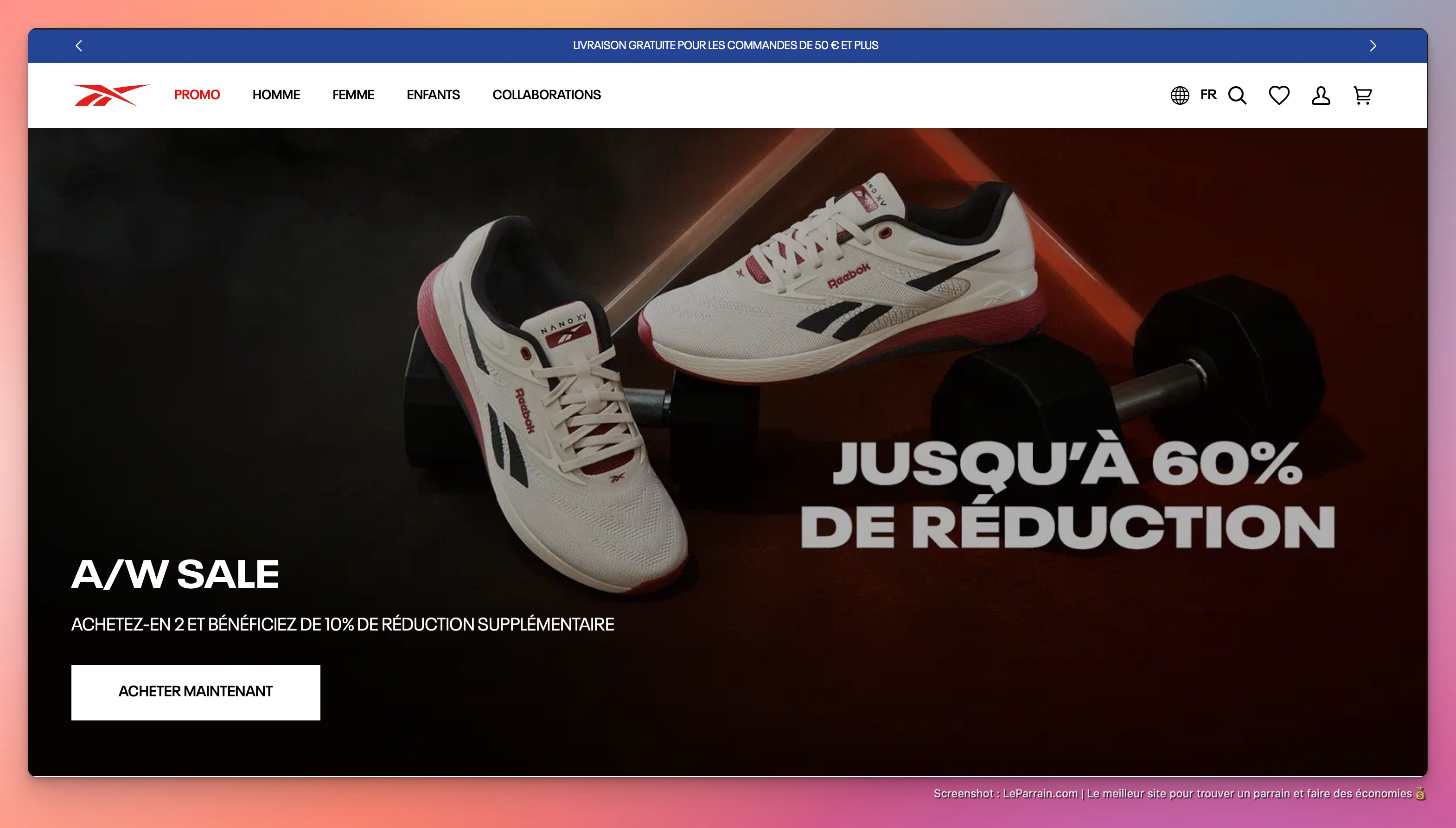 Capture d'écran 2 du programme de parrainage Reebok