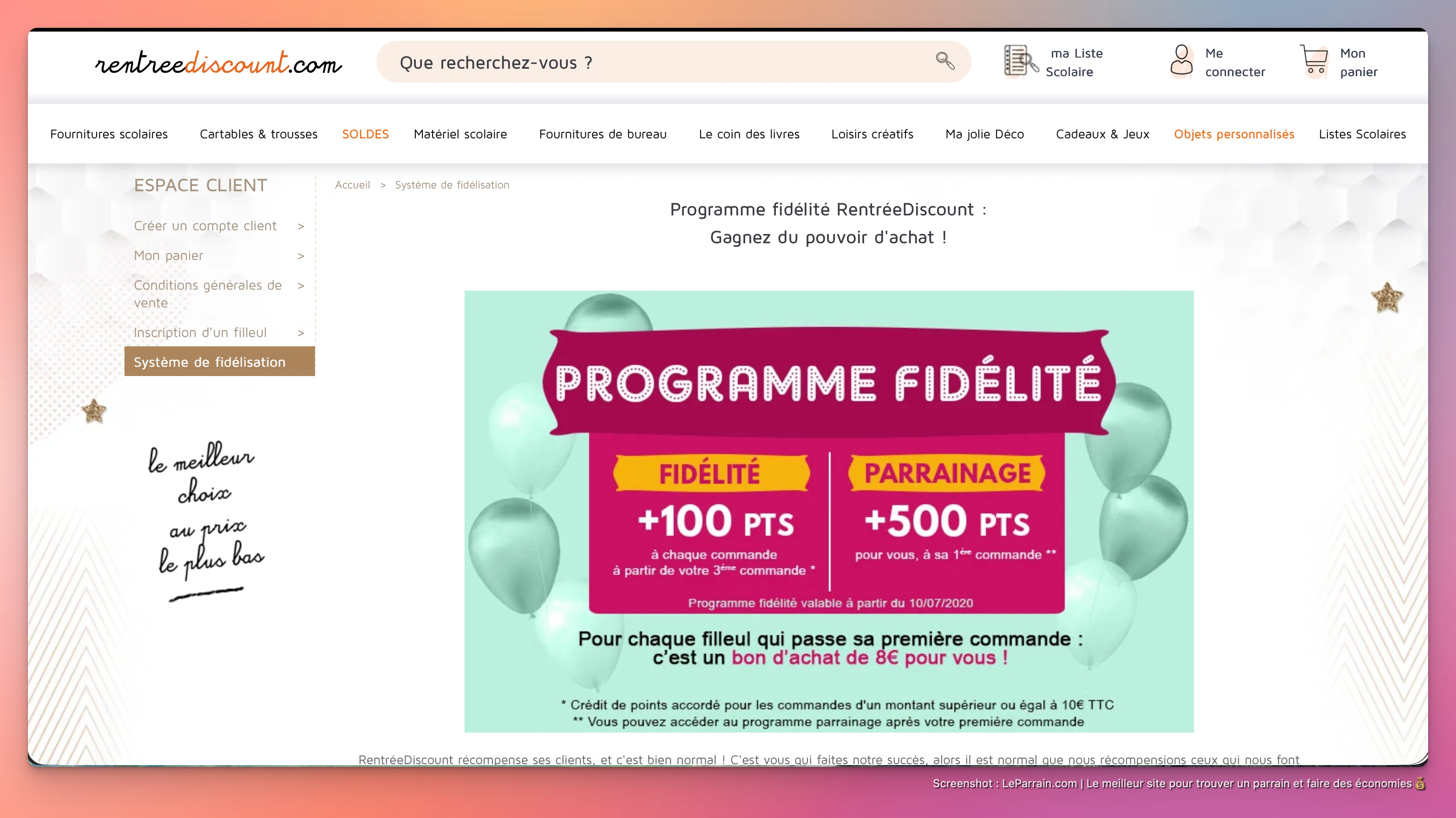 Capture d'écran 1 du programme de parrainage Rentrée Discount