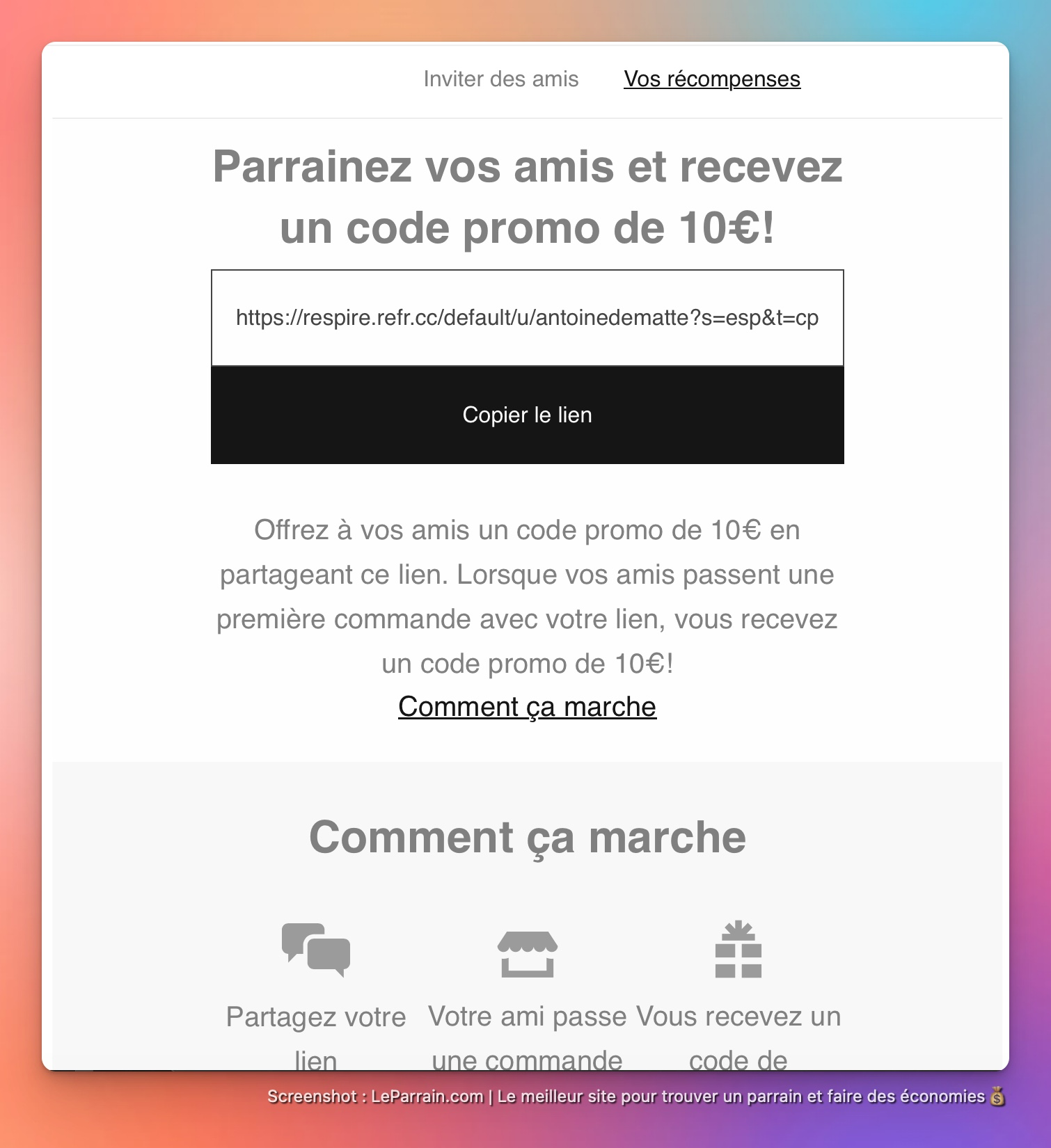 Capture d'écran 1 du programme de parrainage Respire