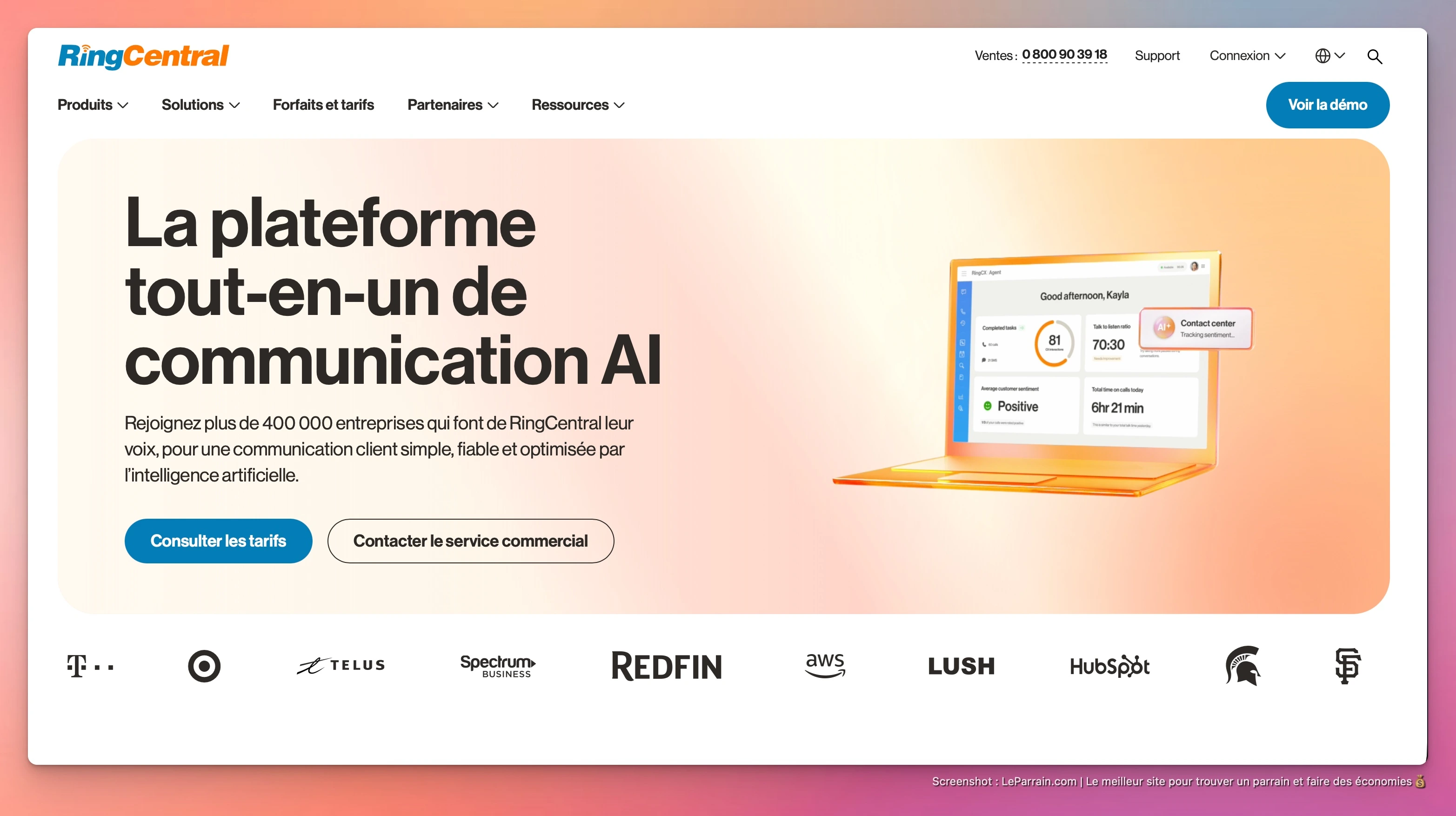 Capture d'écran 1 du programme de parrainage RingCentral