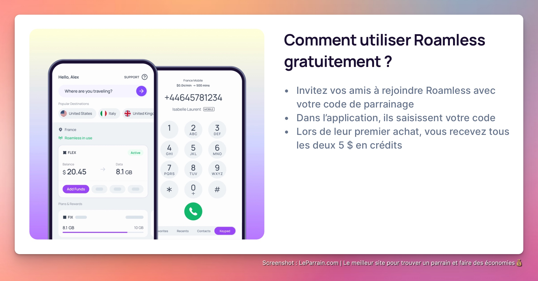 Capture d'écran 2 du programme de parrainage Roamless