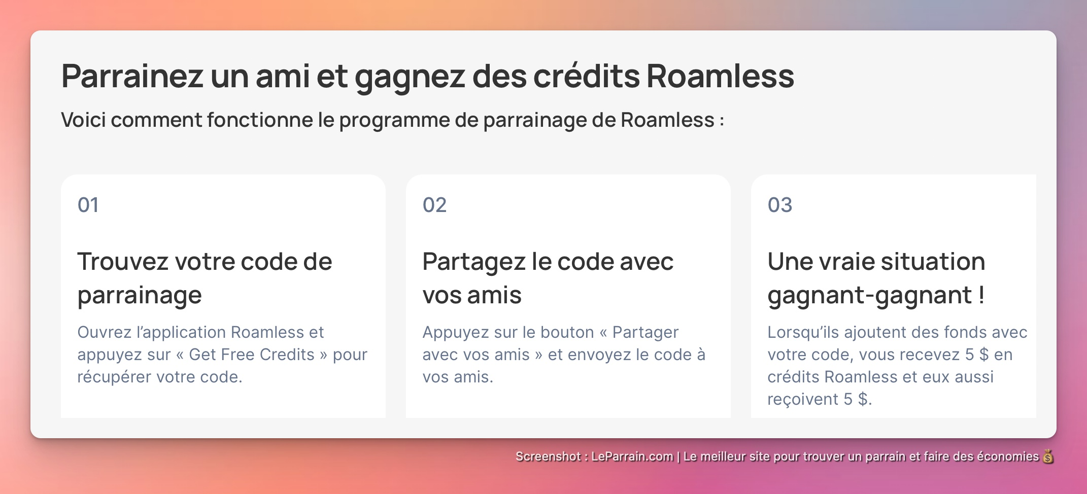 Capture d'écran 3 du programme de parrainage Roamless