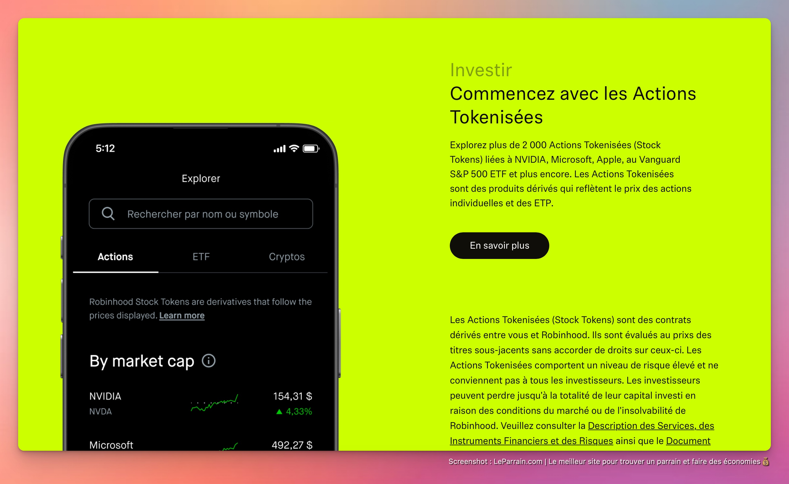 Capture d'écran 2 du programme de parrainage Robinhood