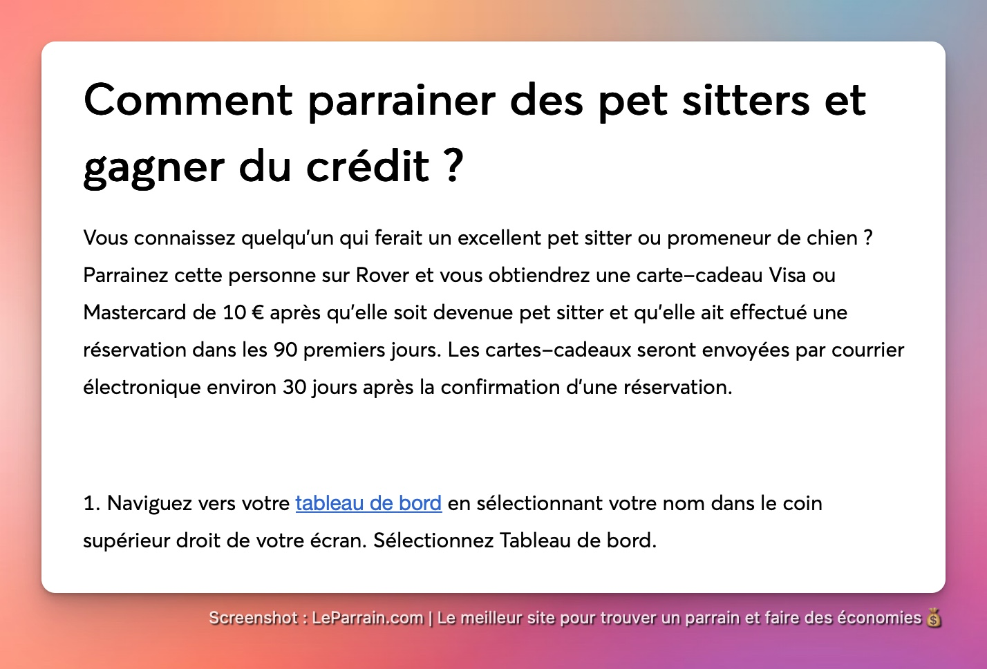 Capture d'écran 1 du programme de parrainage Rover