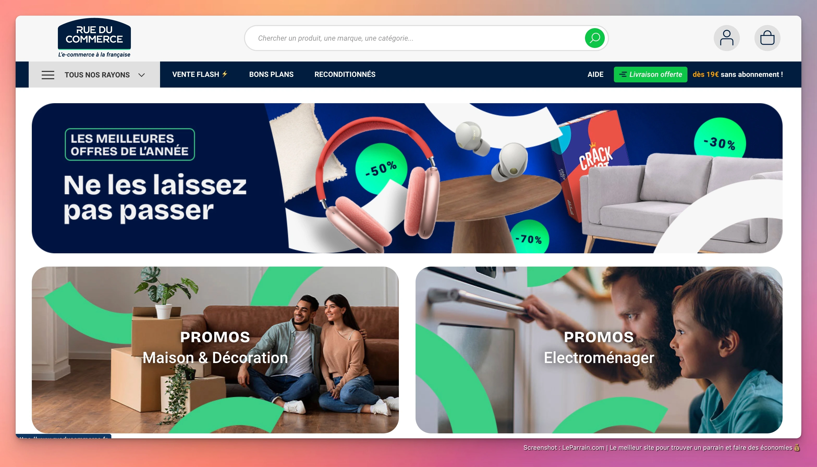 Capture d'écran 1 du programme de parrainage Rue du Commerce