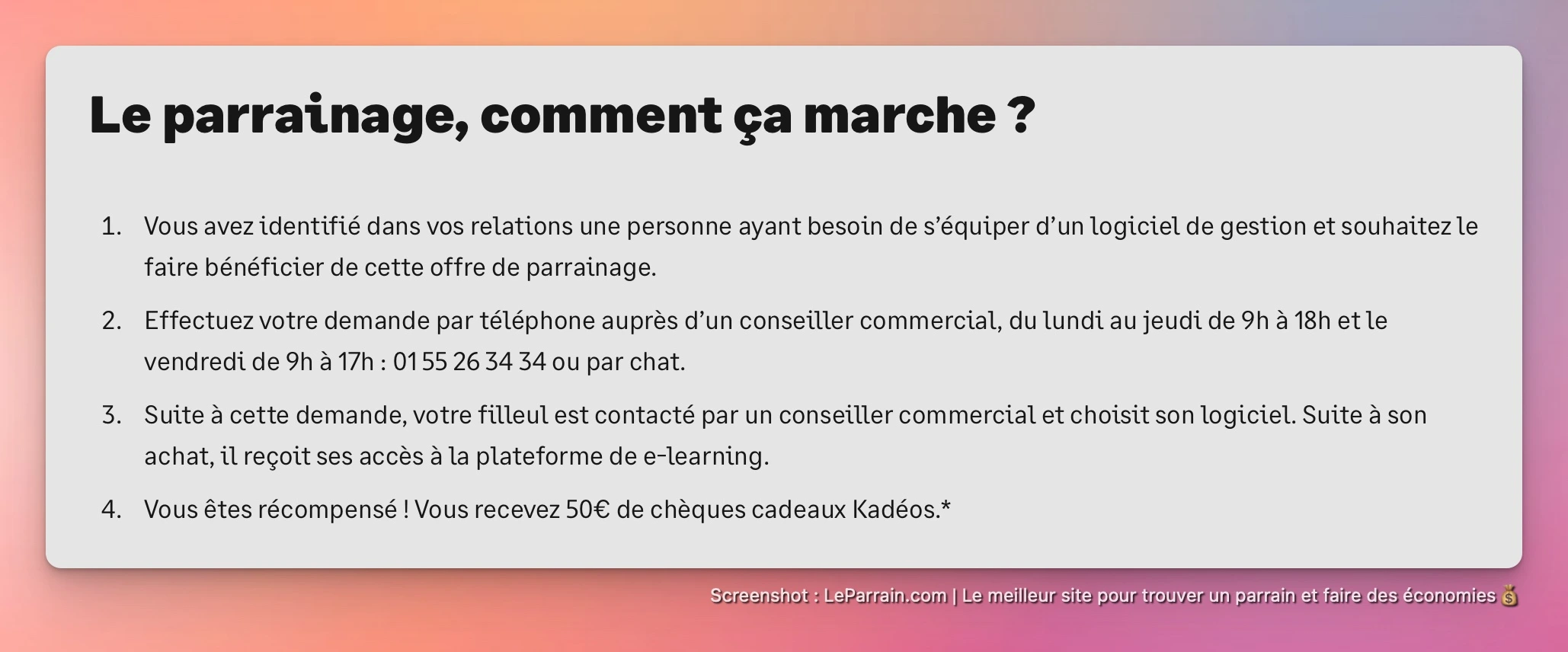 Capture d'écran 3 du programme de parrainage Sage