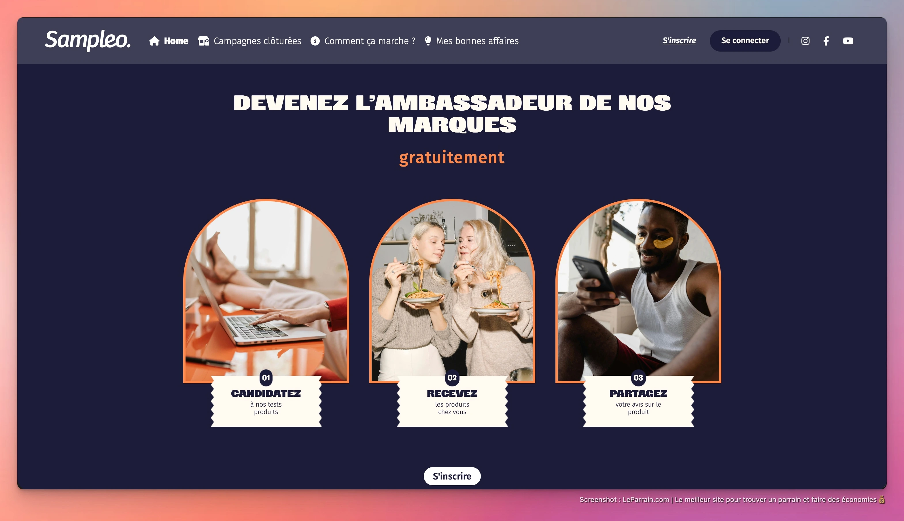 Capture d'écran 1 du programme de parrainage Sampleo