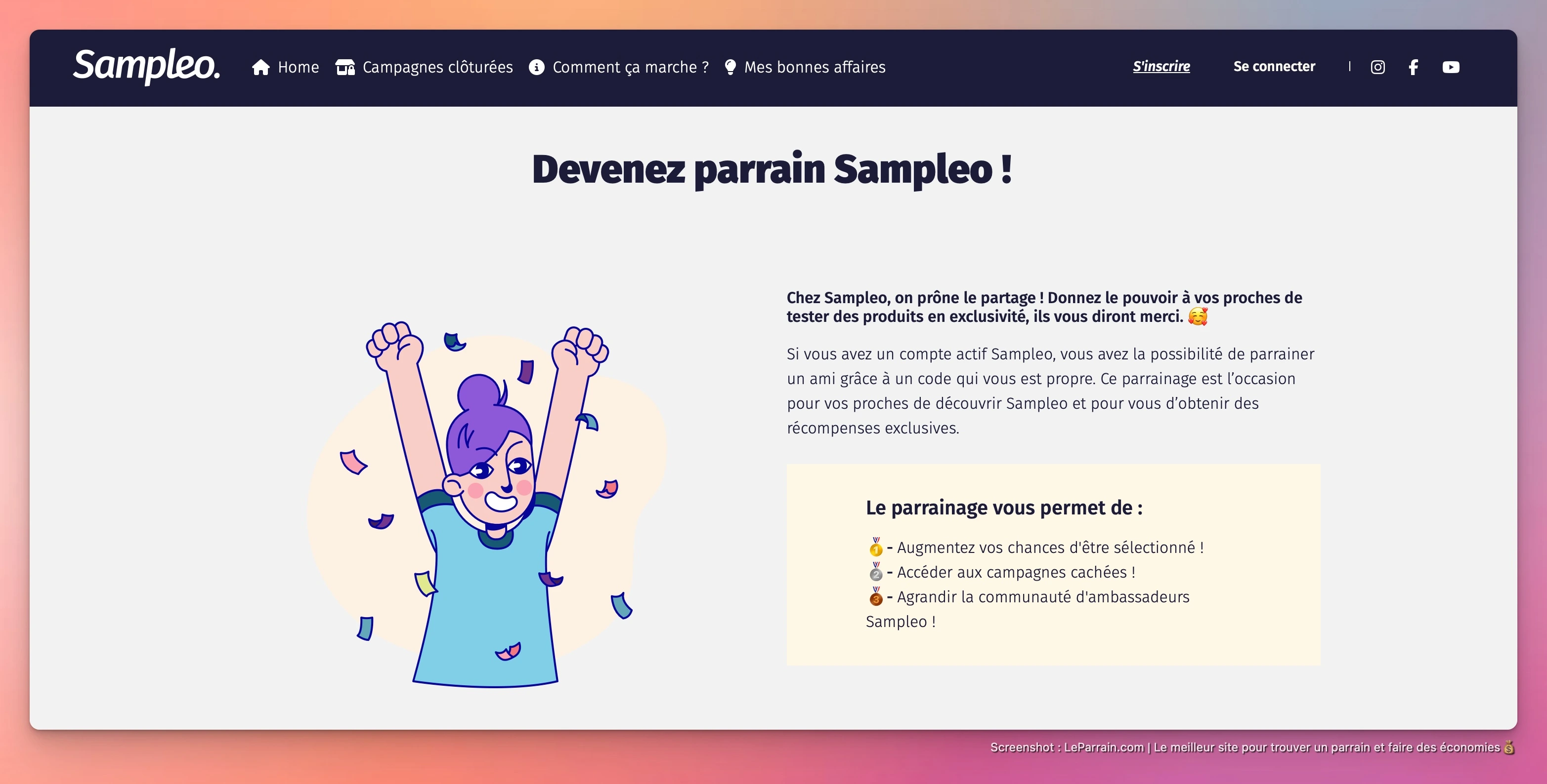 Capture d'écran 3 du programme de parrainage Sampleo