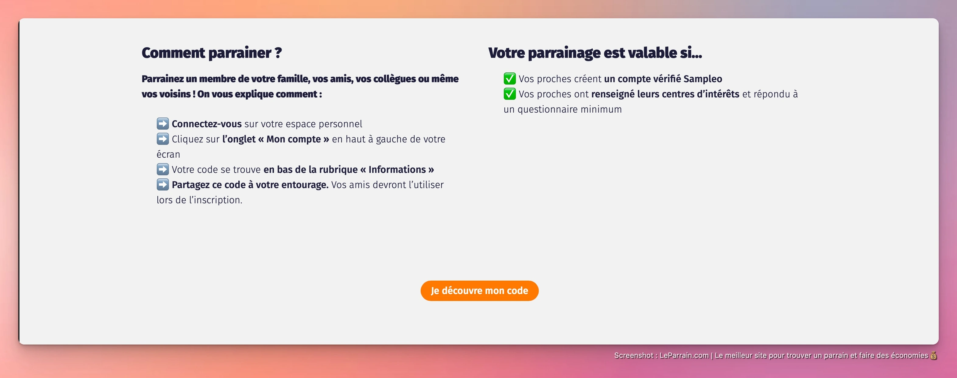 Capture d'écran 4 du programme de parrainage Sampleo