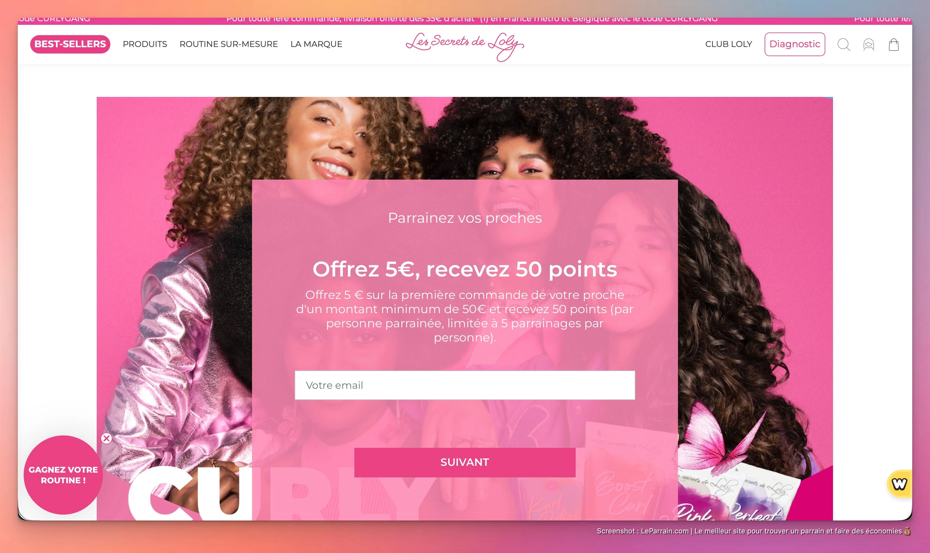 Capture d'écran 1 du programme de parrainage Secrets de Loly