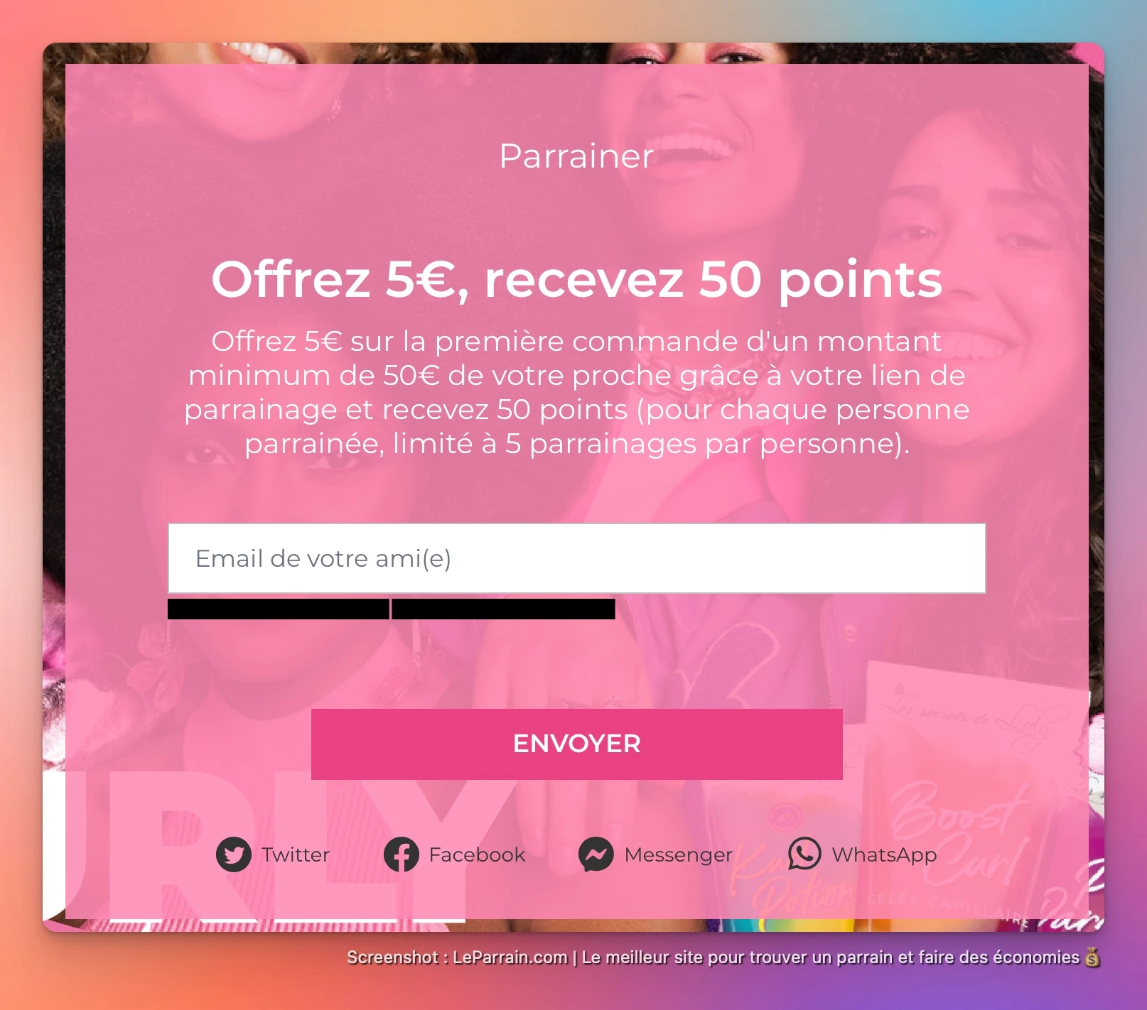 Capture d'écran 2 du programme de parrainage Secrets de Loly