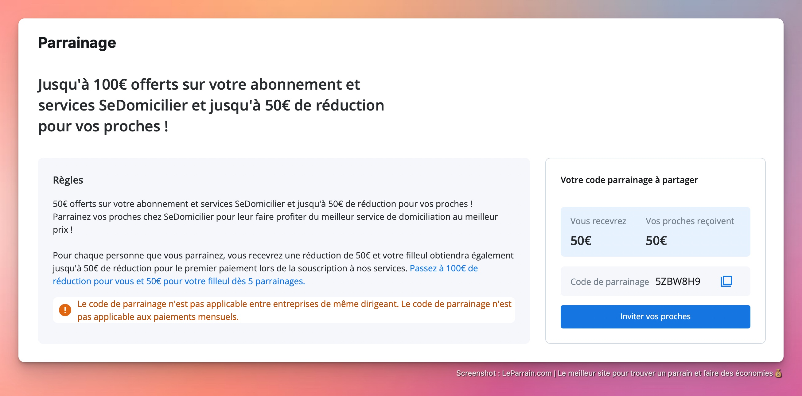 Capture d'écran 1 du programme de parrainage SeDomicilier