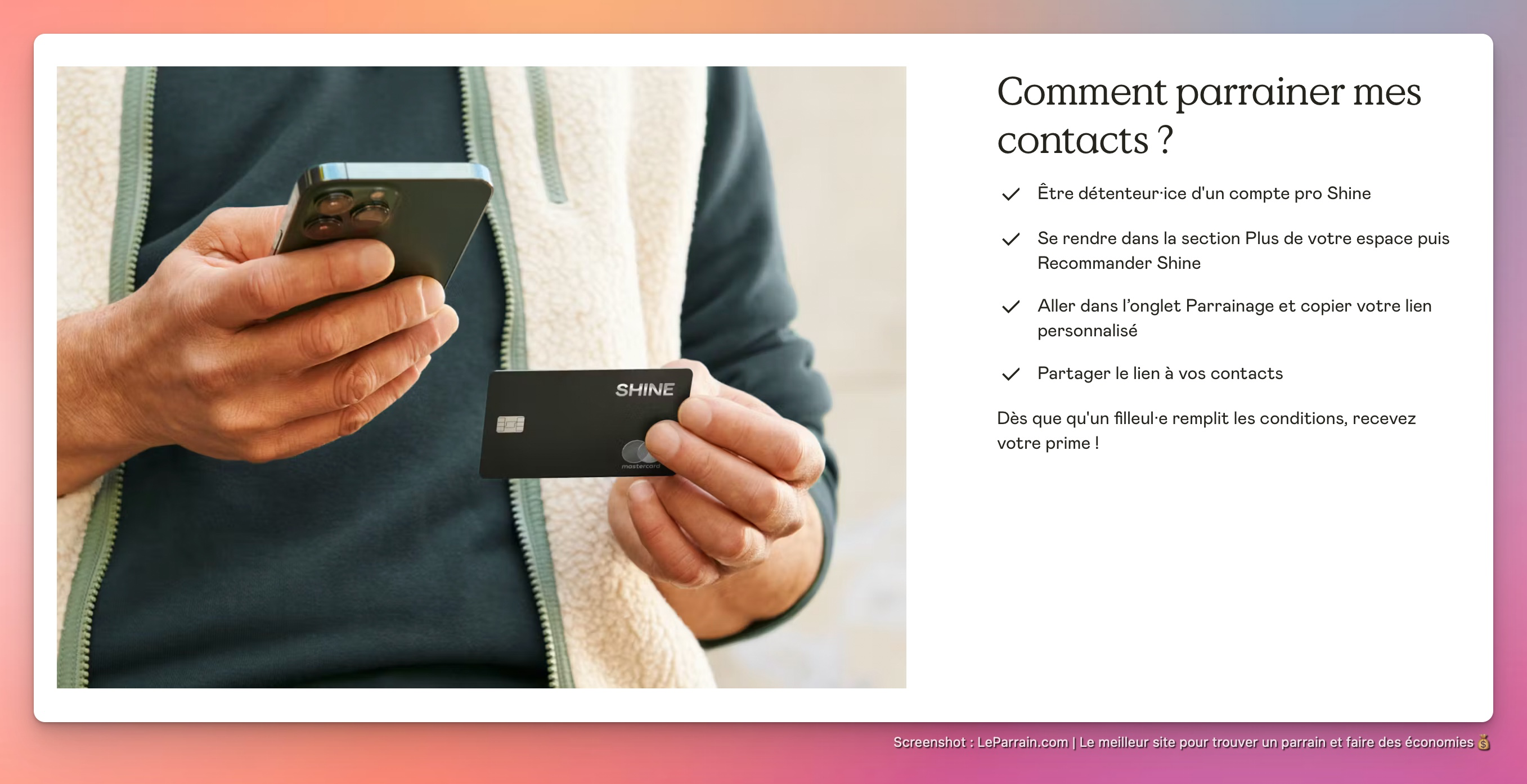 Capture d'écran 2 du programme de parrainage Shine