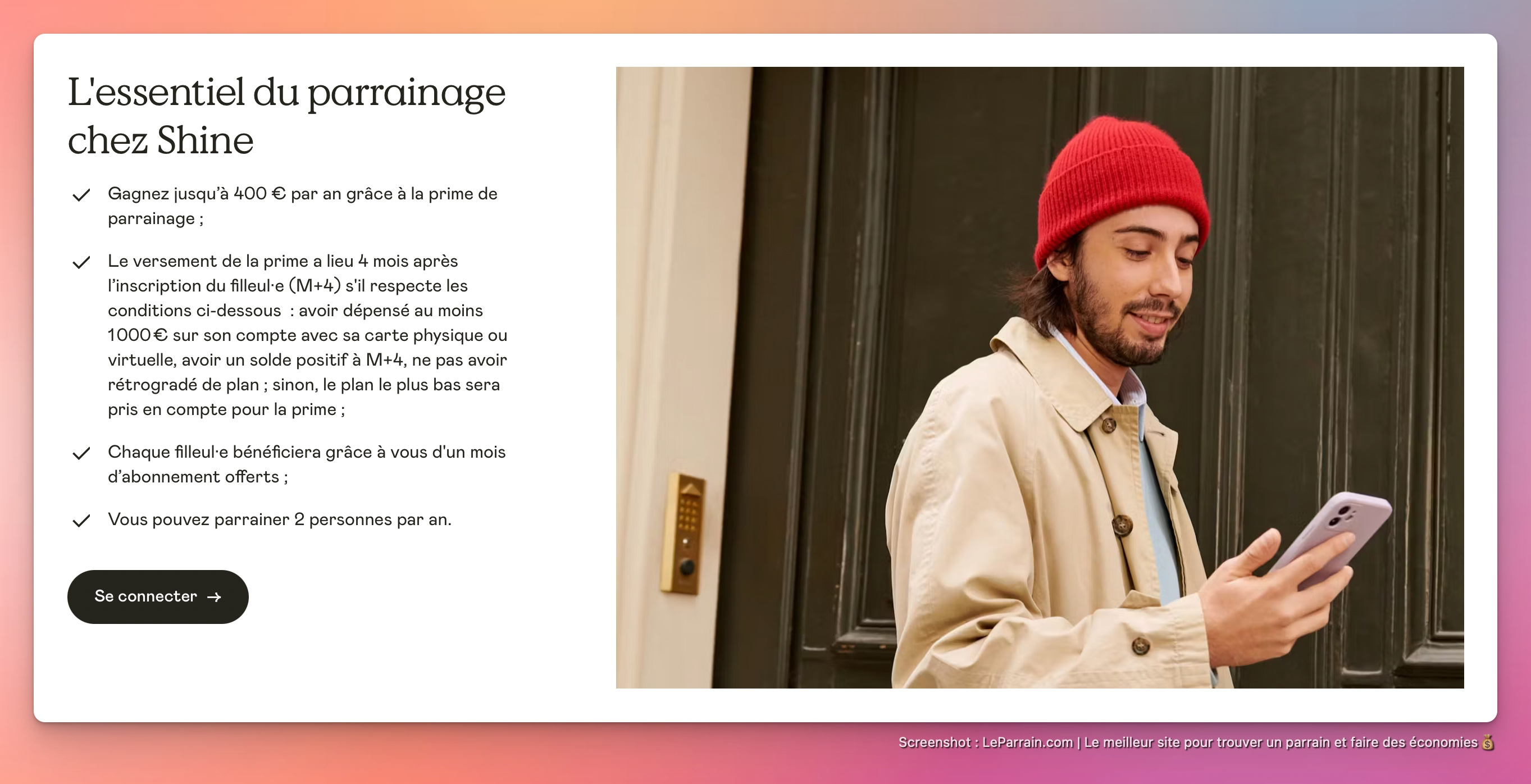 Capture d'écran 3 du programme de parrainage Shine