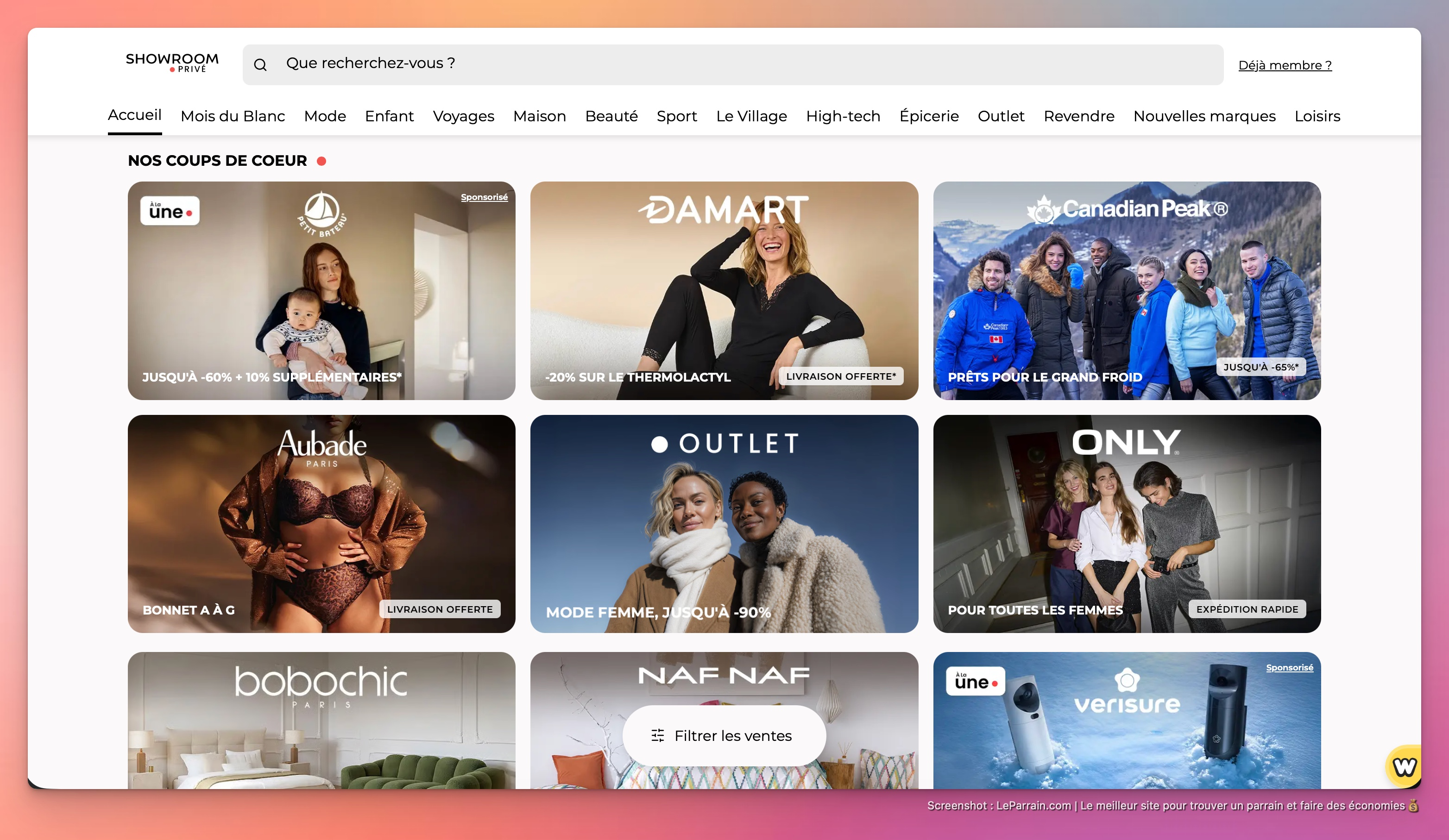 Capture d'écran 1 du programme de parrainage Showroomprive