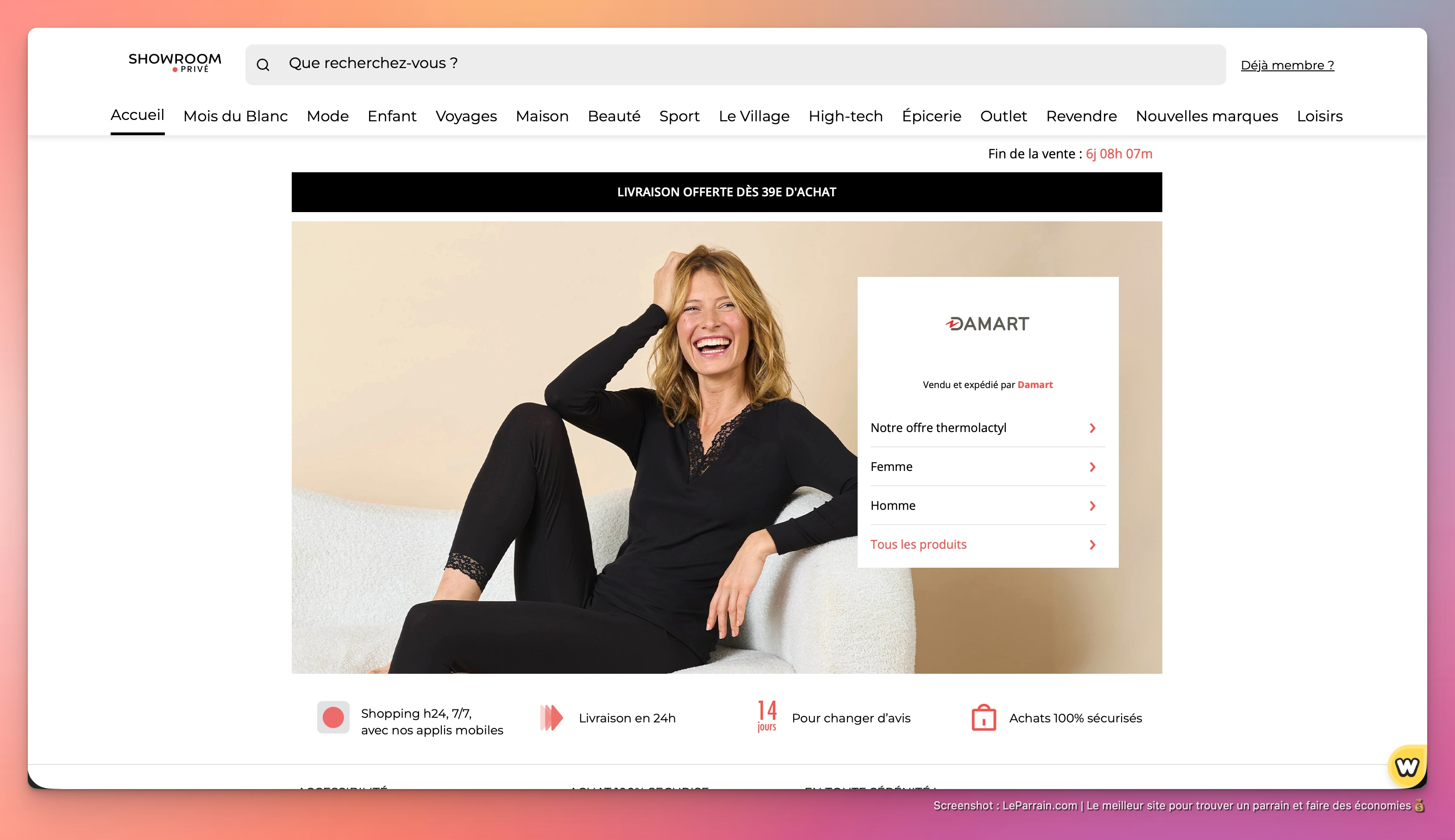 Capture d'écran 2 du programme de parrainage Showroomprive