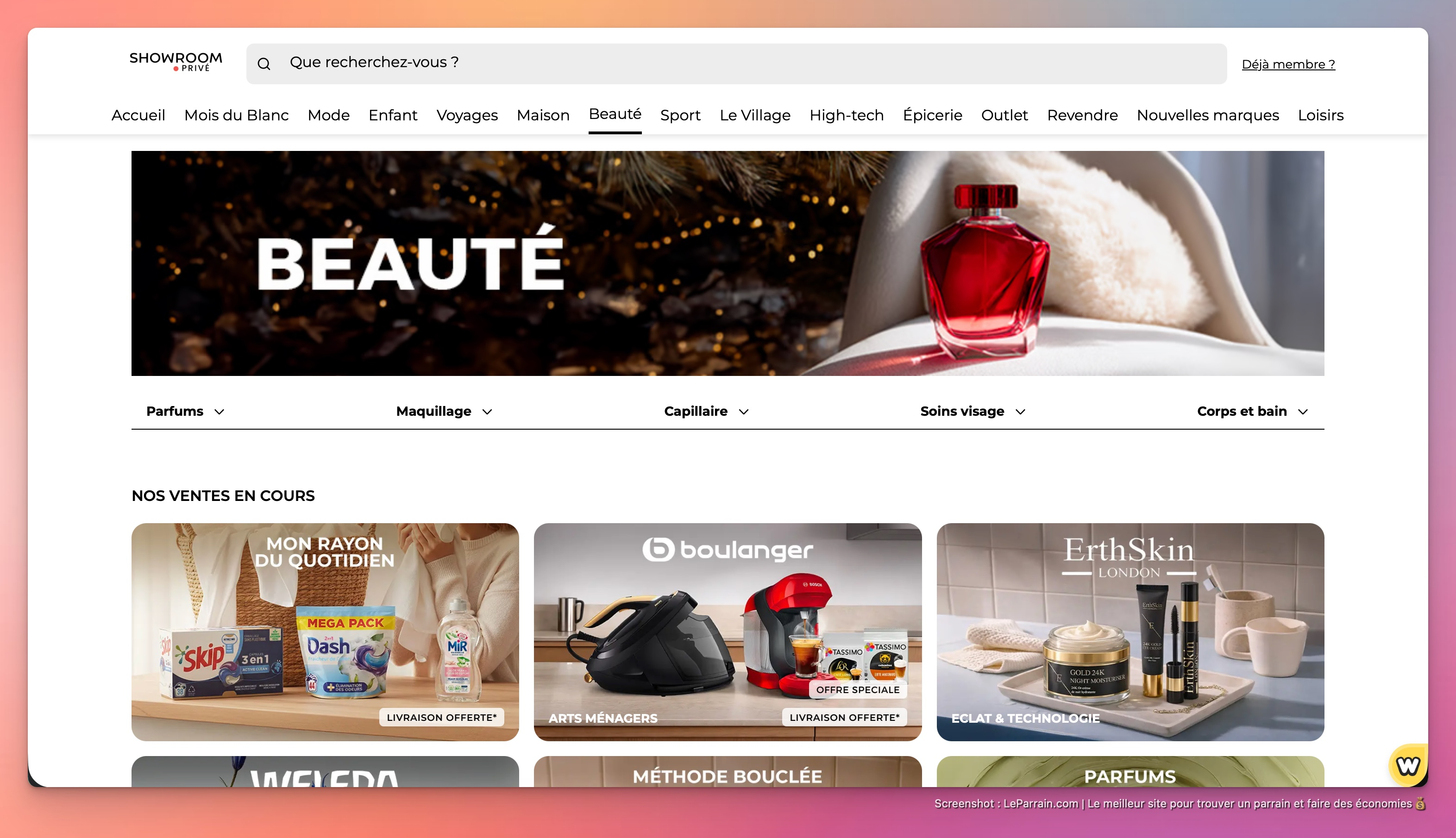 Capture d'écran 3 du programme de parrainage Showroomprive