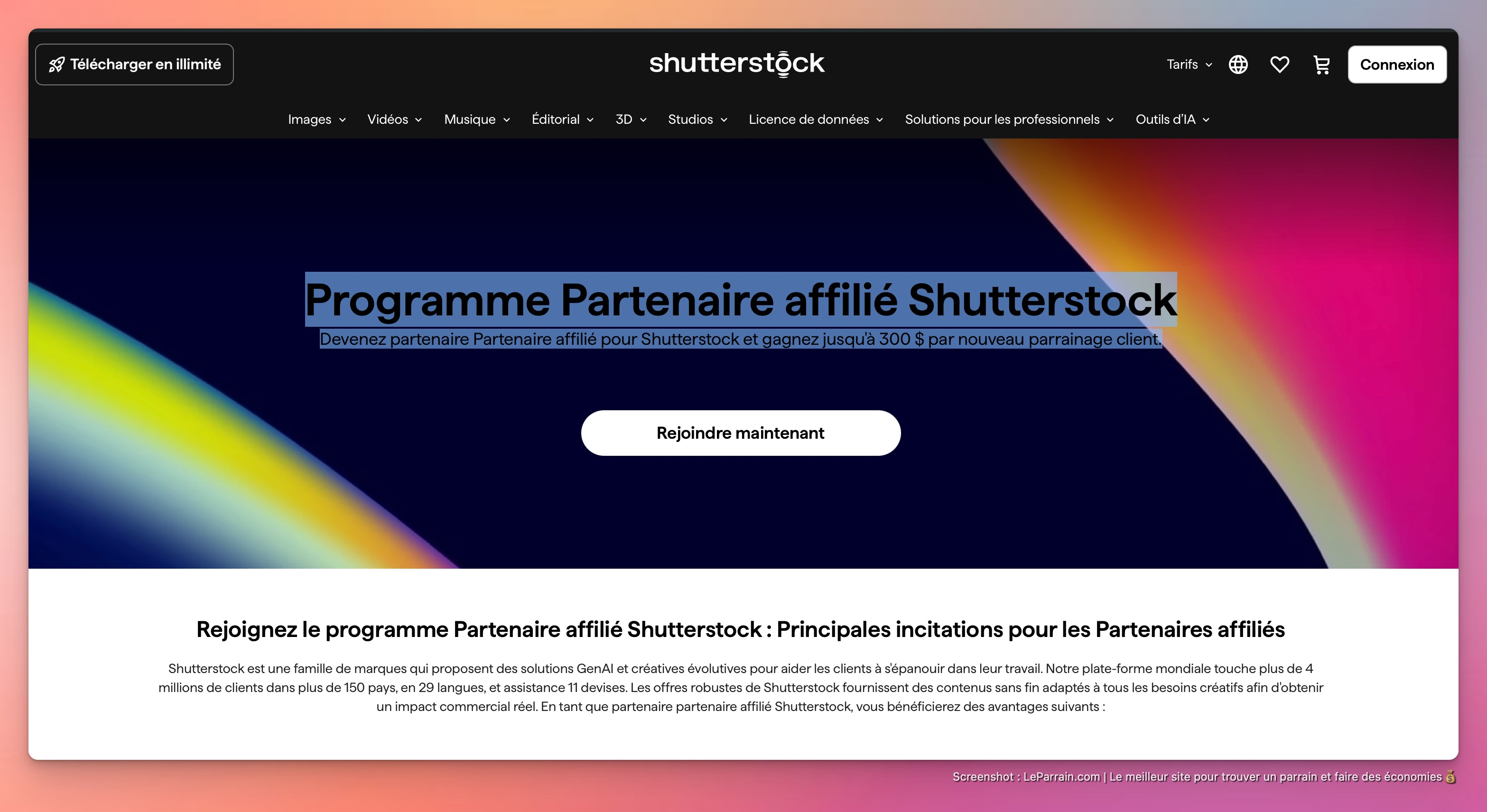 Capture d'écran 2 du programme de parrainage Shutterstock