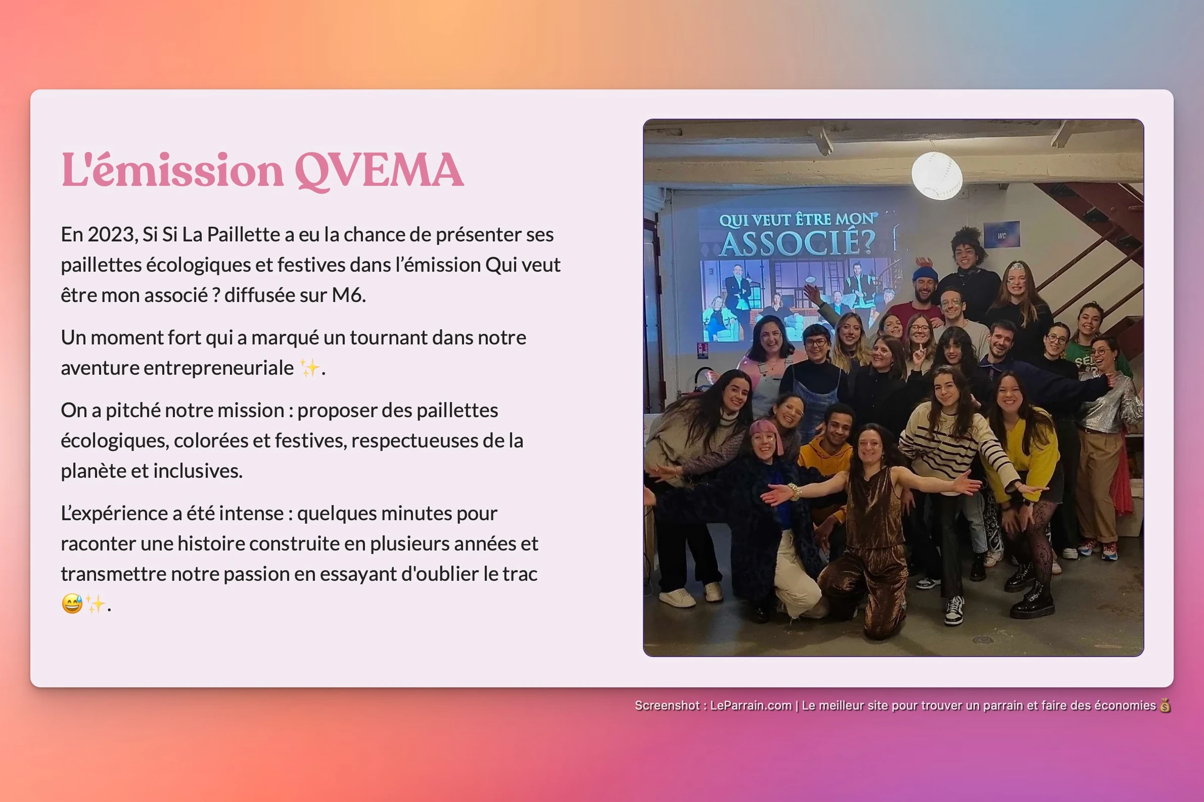 Capture d'écran 2 du programme de parrainage Si Si La Paillette