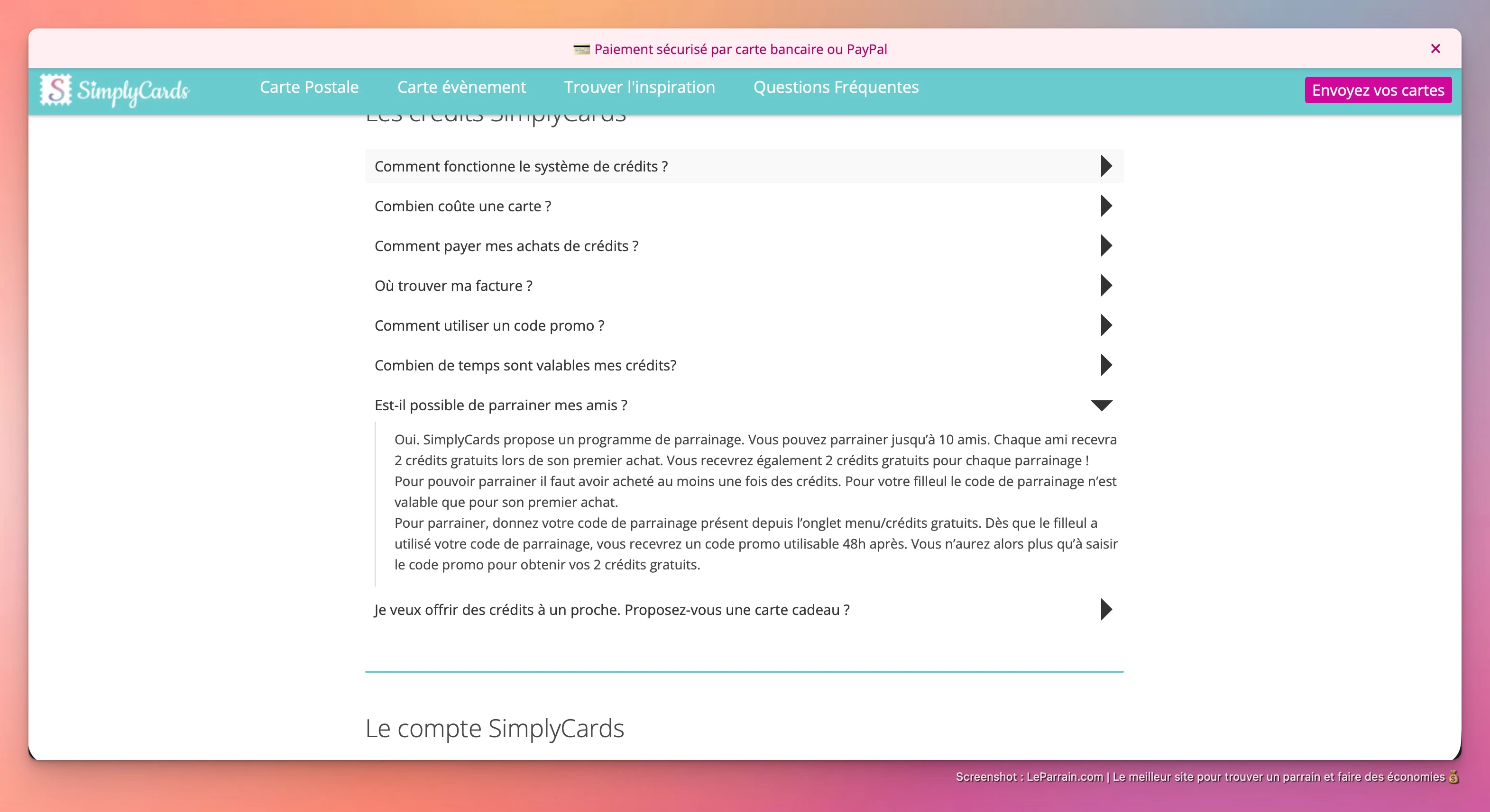Capture d'écran 3 du programme de parrainage Simply Cards