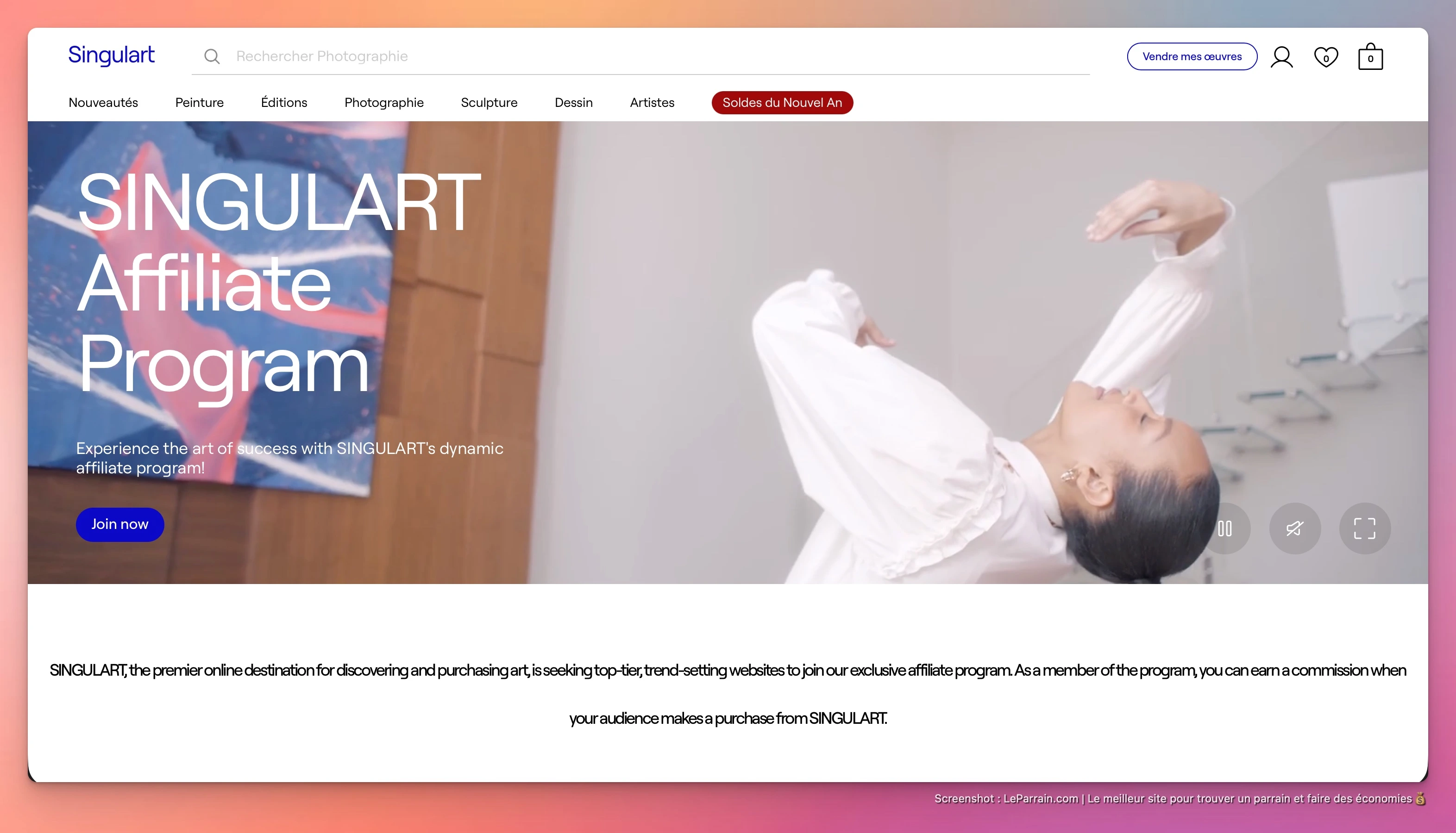 Capture d'écran 2 du programme de parrainage Singulart