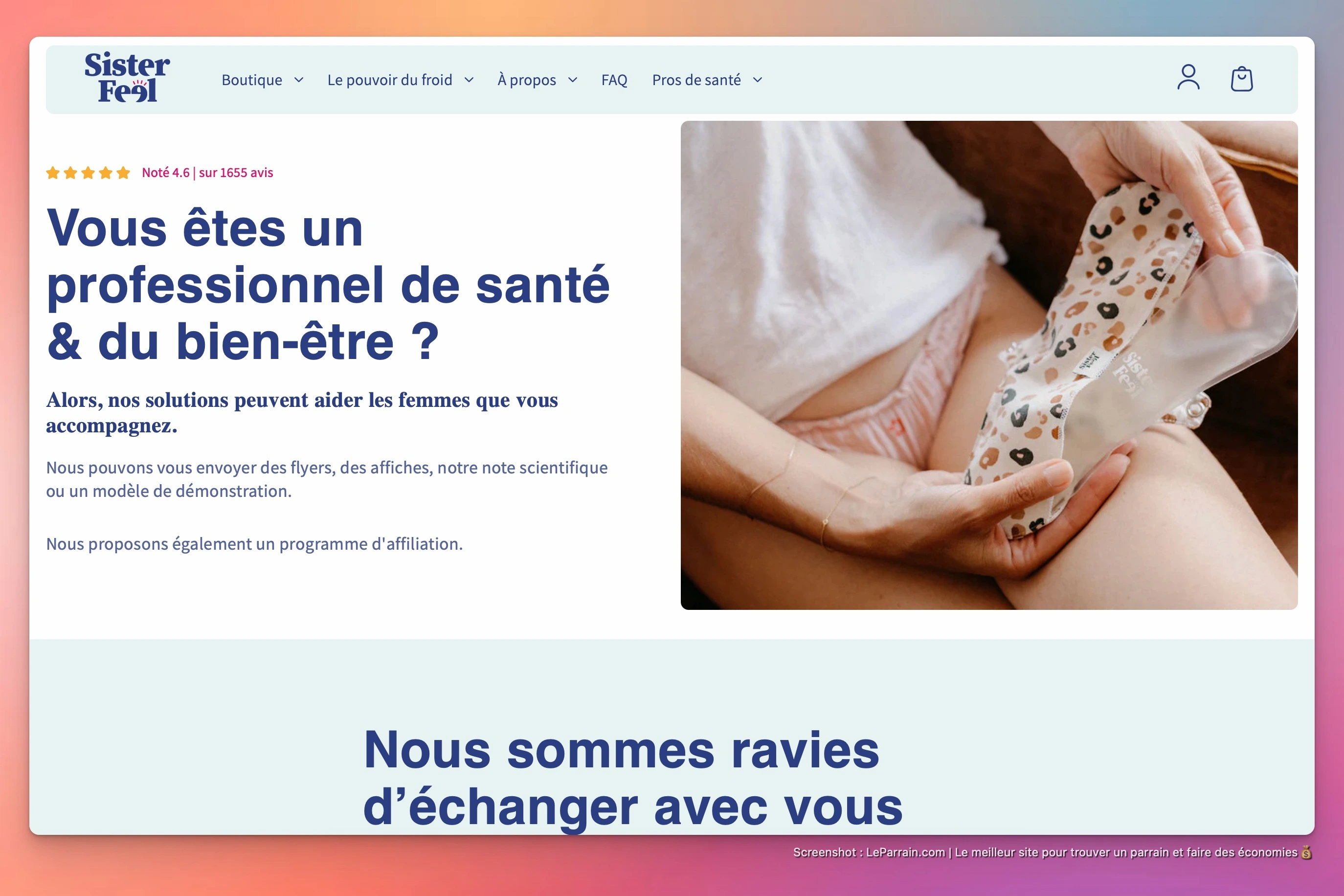 Capture d'écran 1 du programme de parrainage Sister Feel