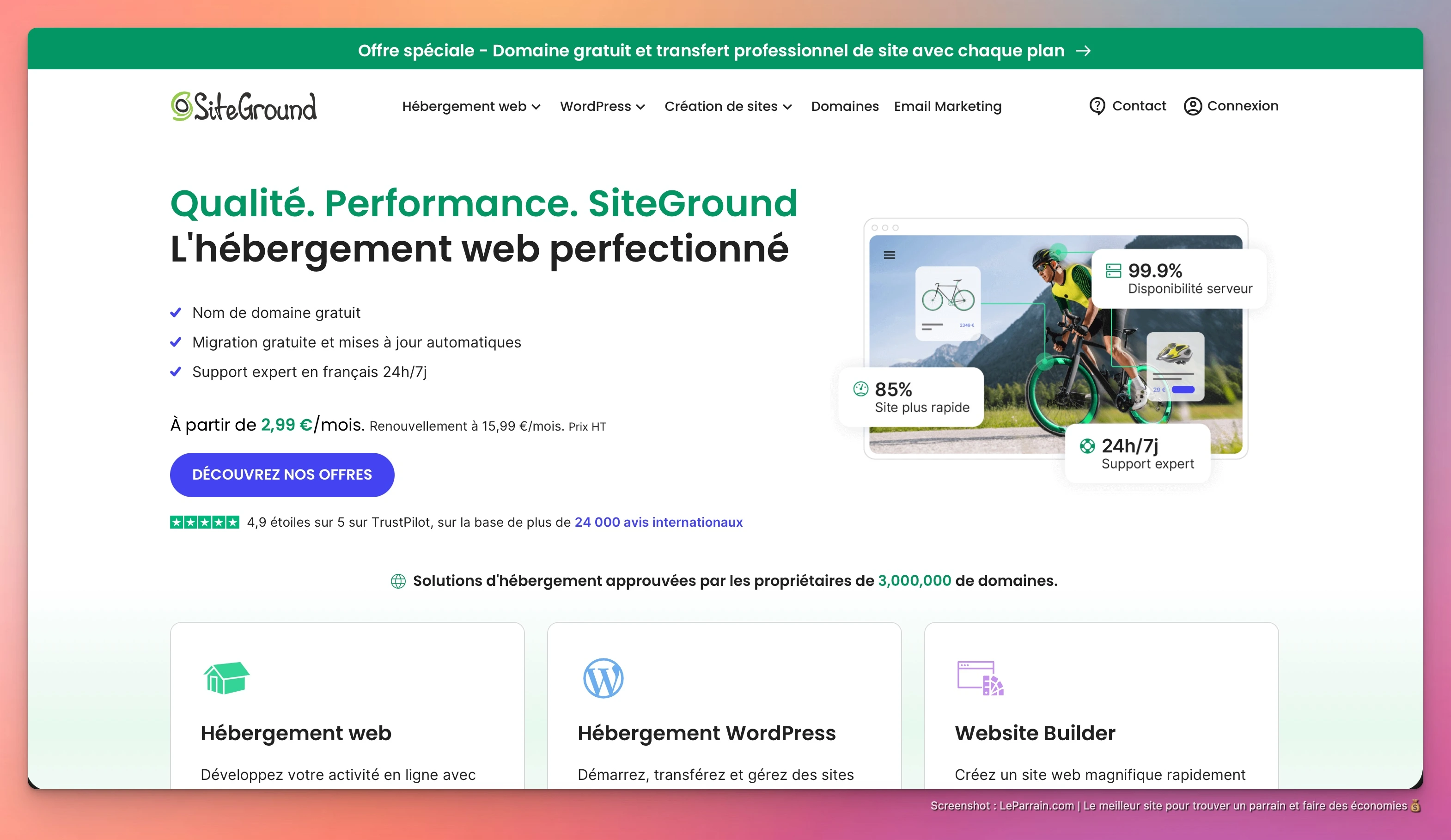 Capture d'écran 1 du programme de parrainage SiteGround