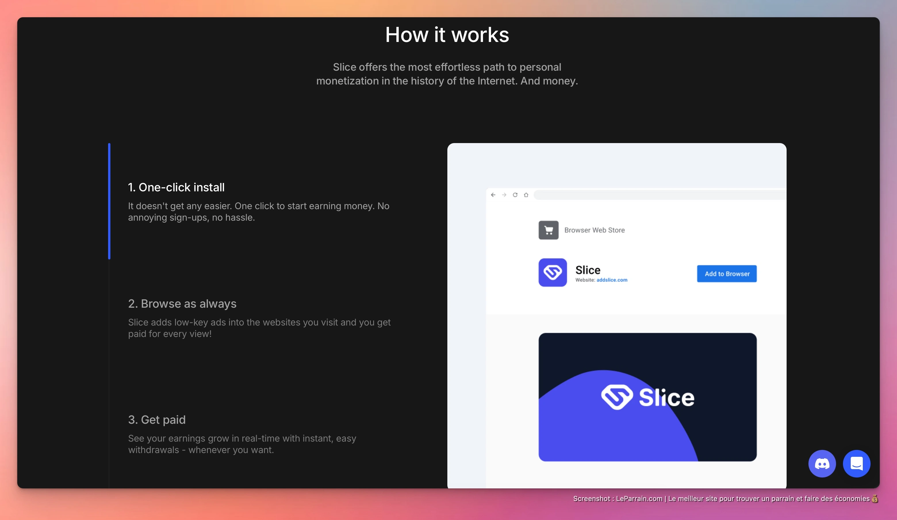 Capture d'écran 3 du programme de parrainage Slice