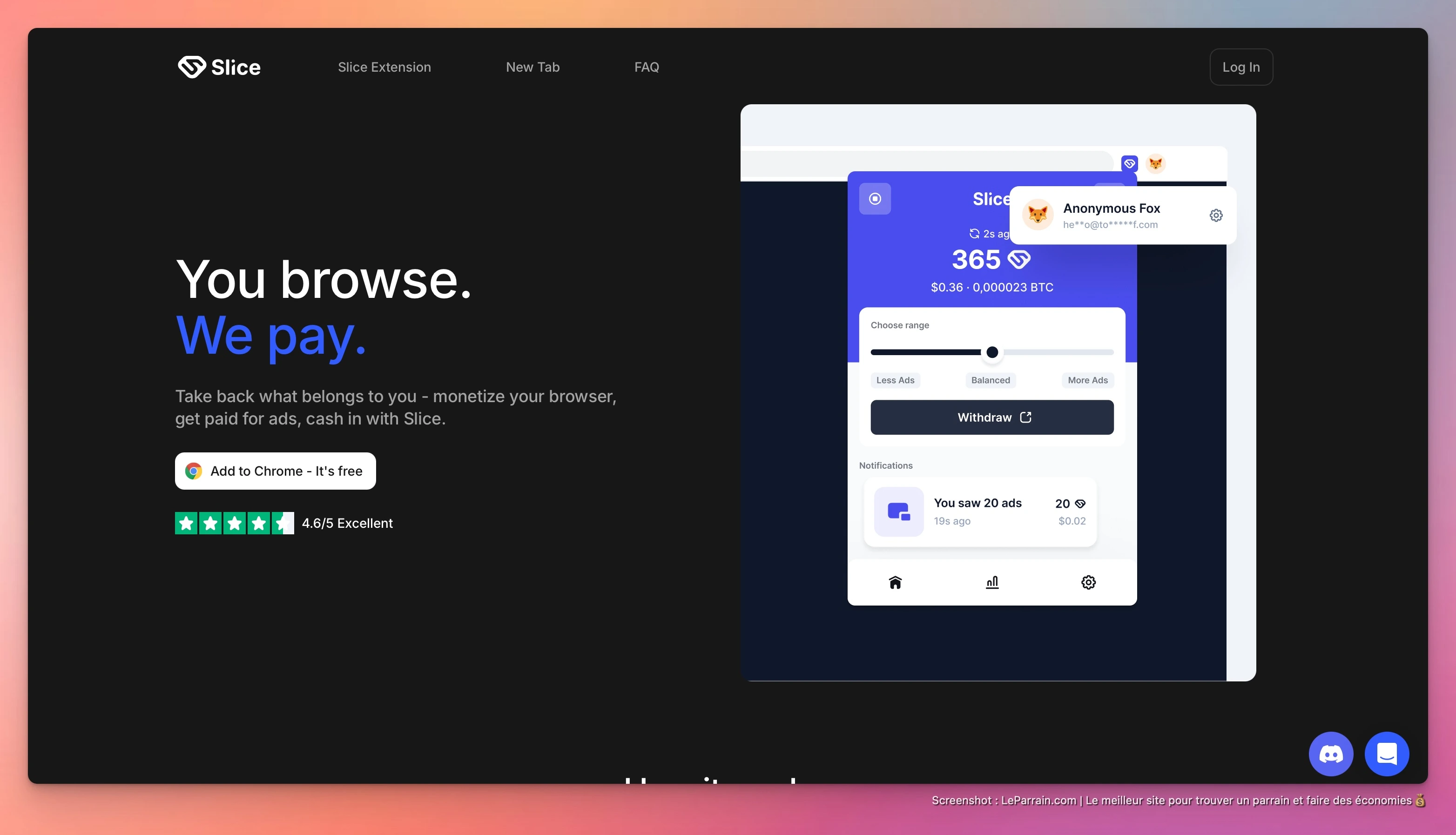 Capture d'écran 4 du programme de parrainage Slice