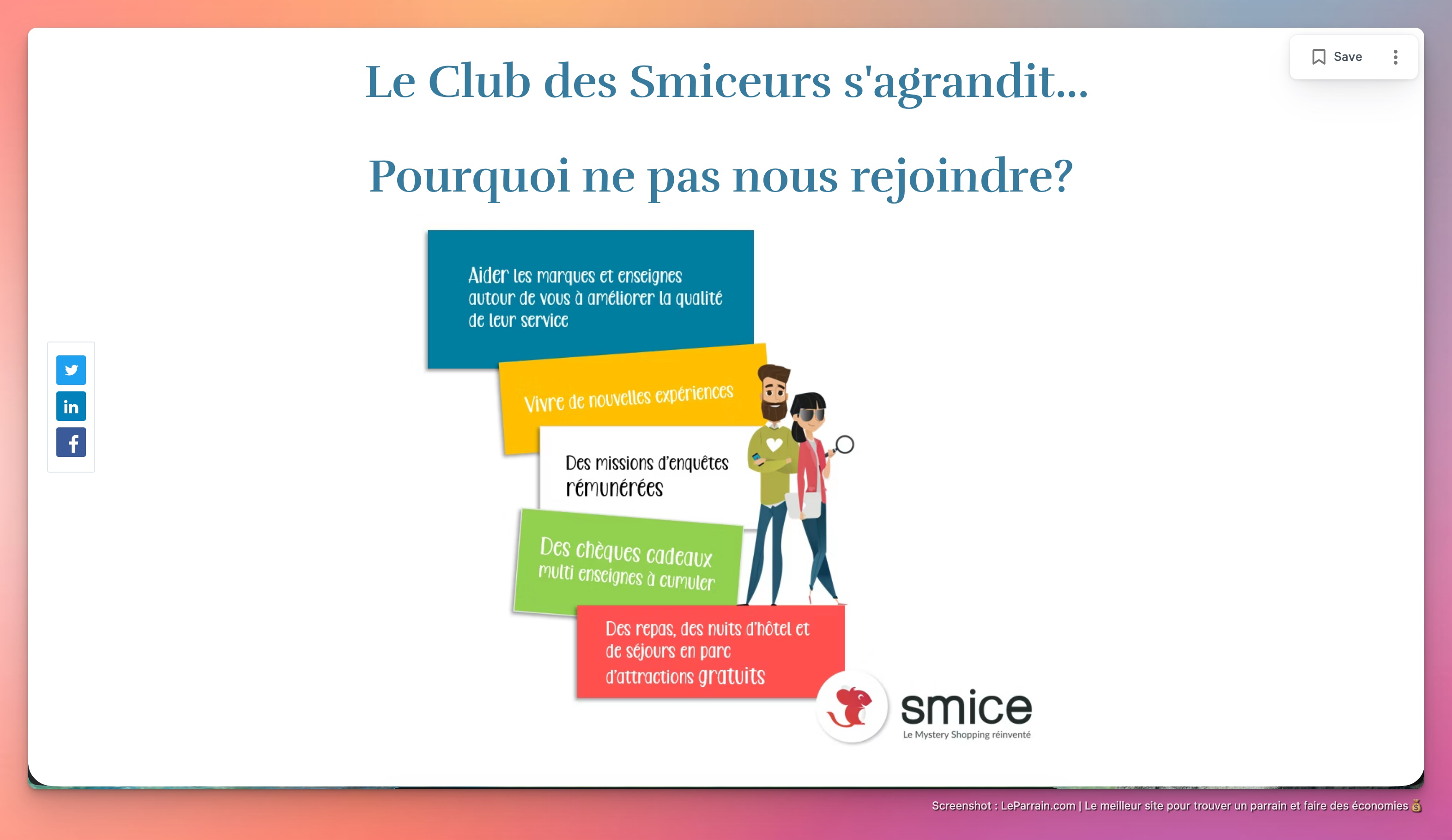 Capture d'écran 2 du programme de parrainage Smice