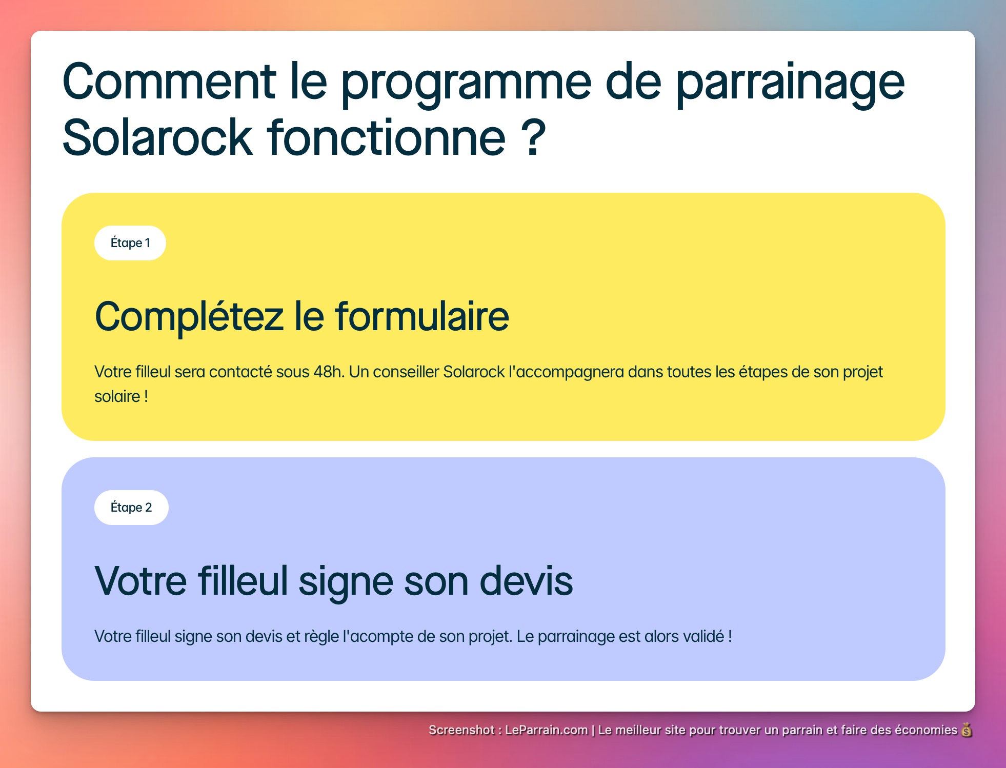 Capture d'écran 2 du programme de parrainage Solarock