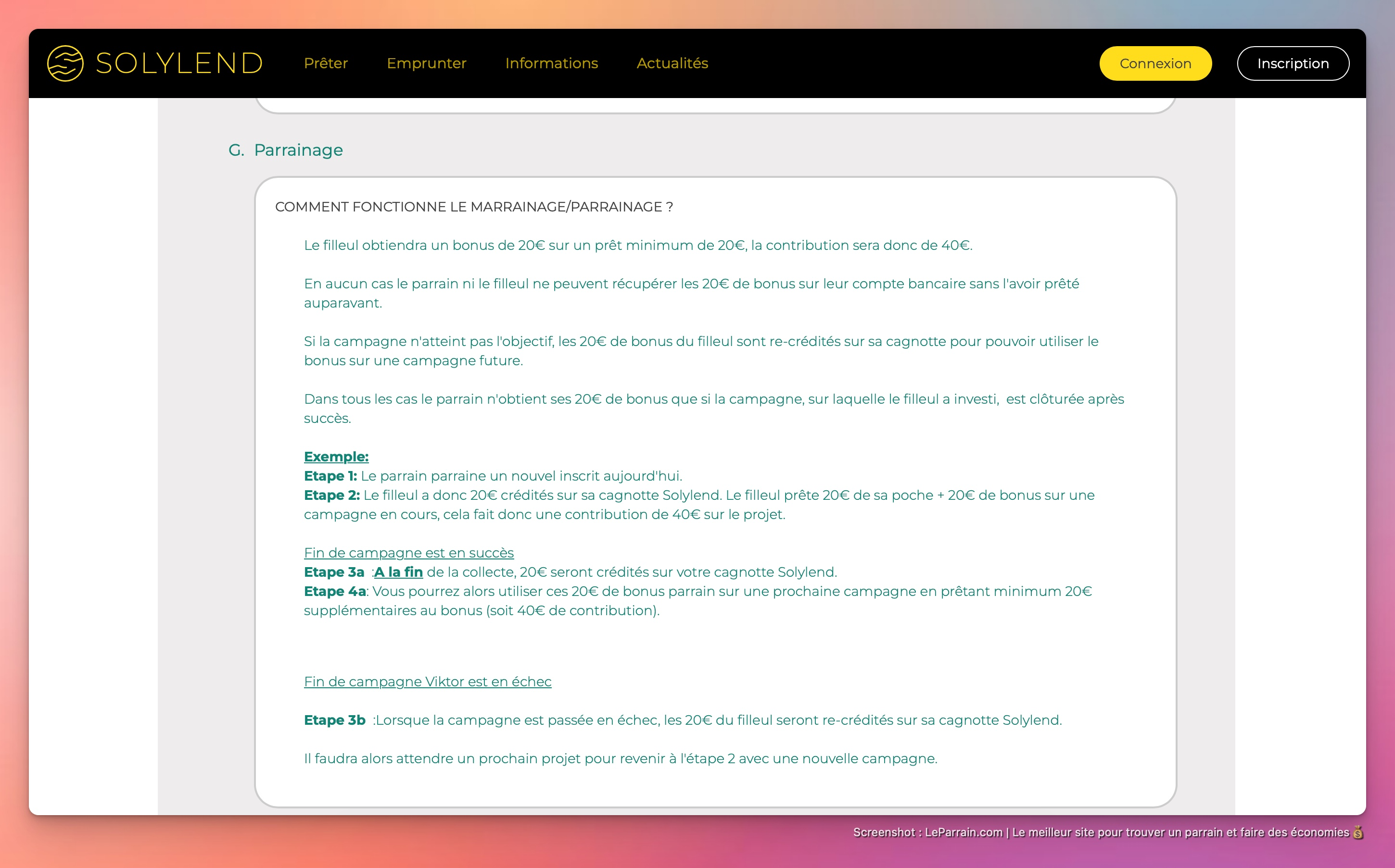 Capture d'écran 3 du programme de parrainage Solylend