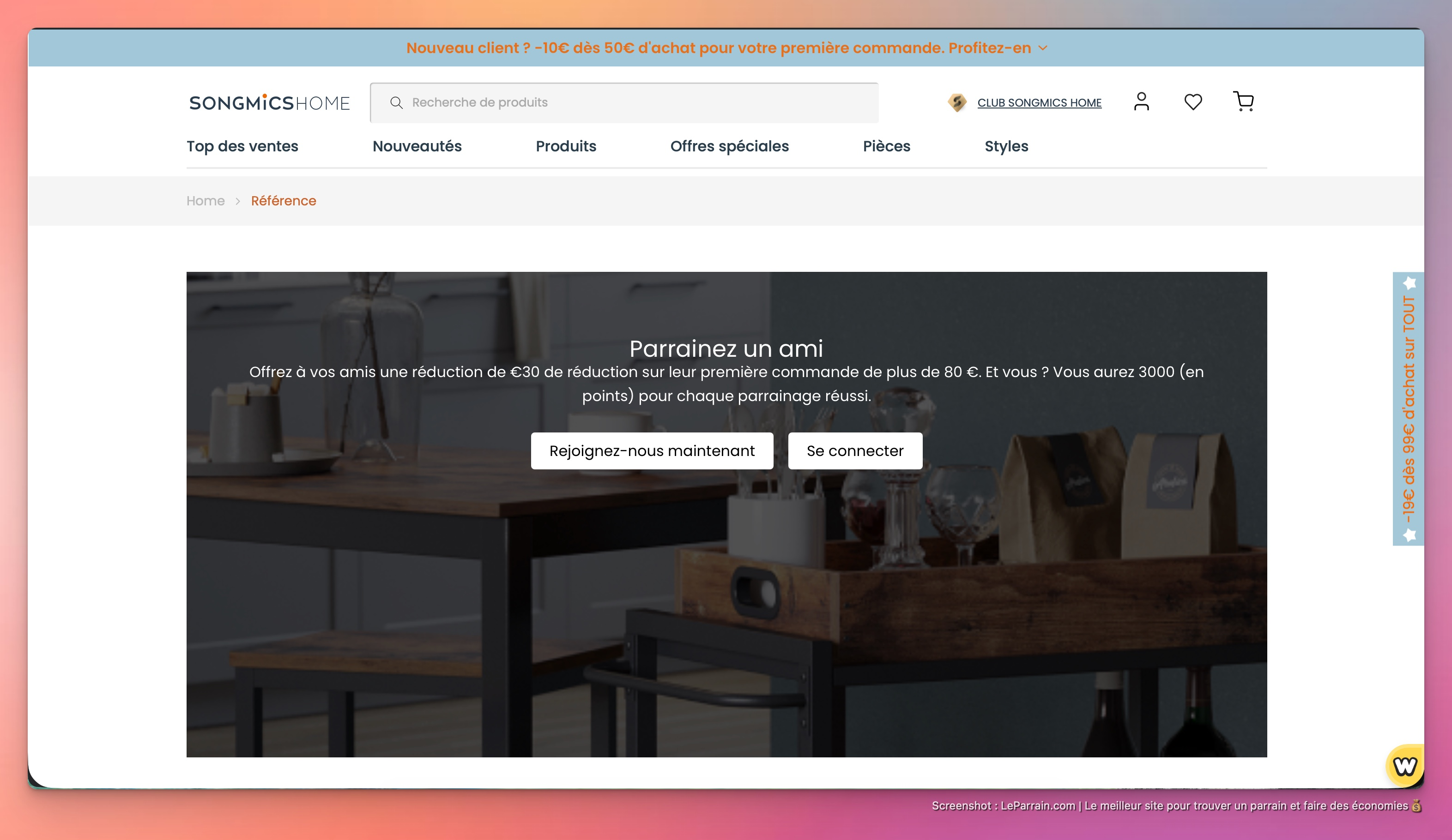 Capture d'écran 1 du programme de parrainage Songmics