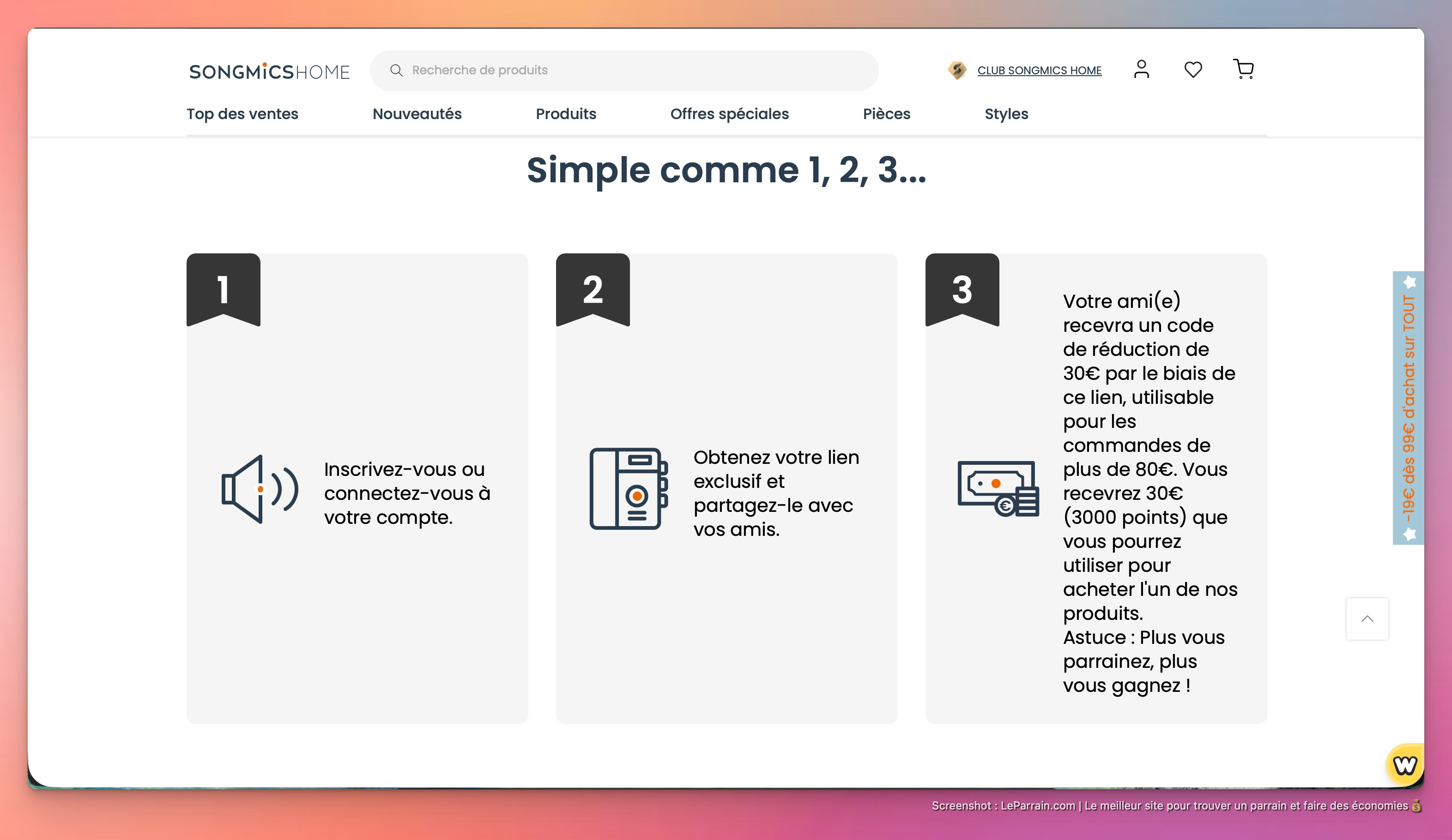 Capture d'écran 2 du programme de parrainage Songmics