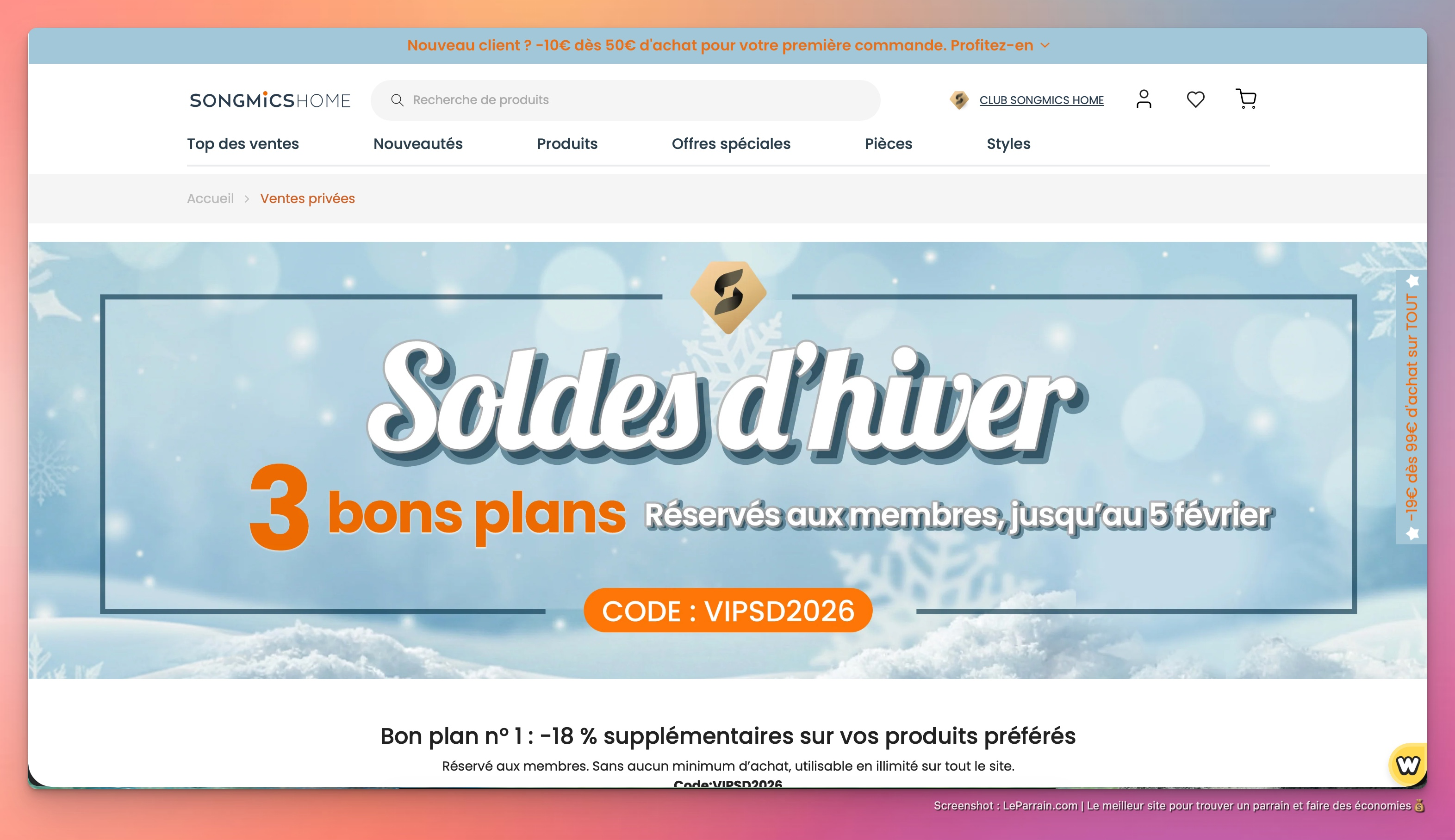 Capture d'écran 3 du programme de parrainage Songmics