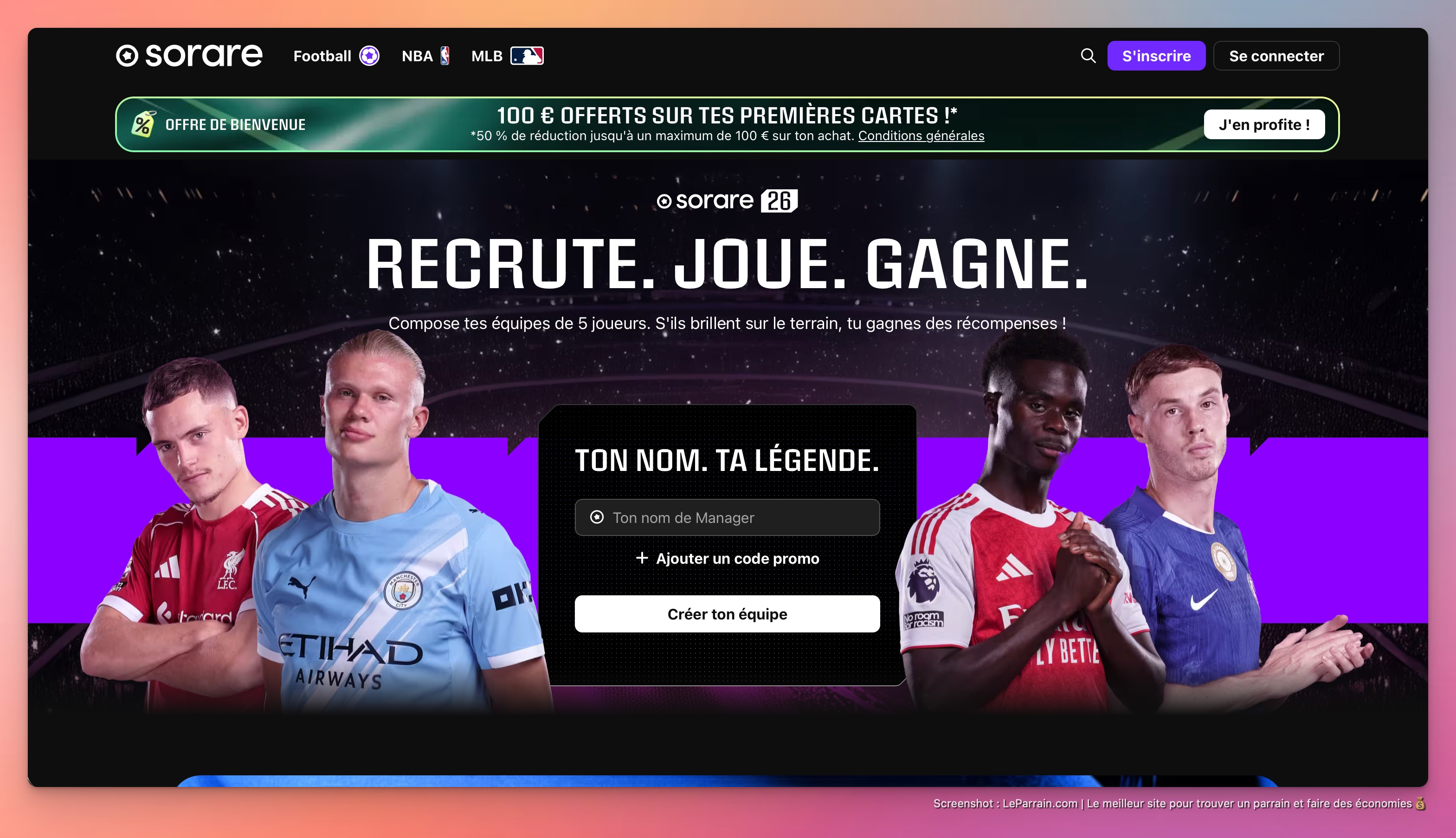 Capture d'écran 3 du programme de parrainage Sorare