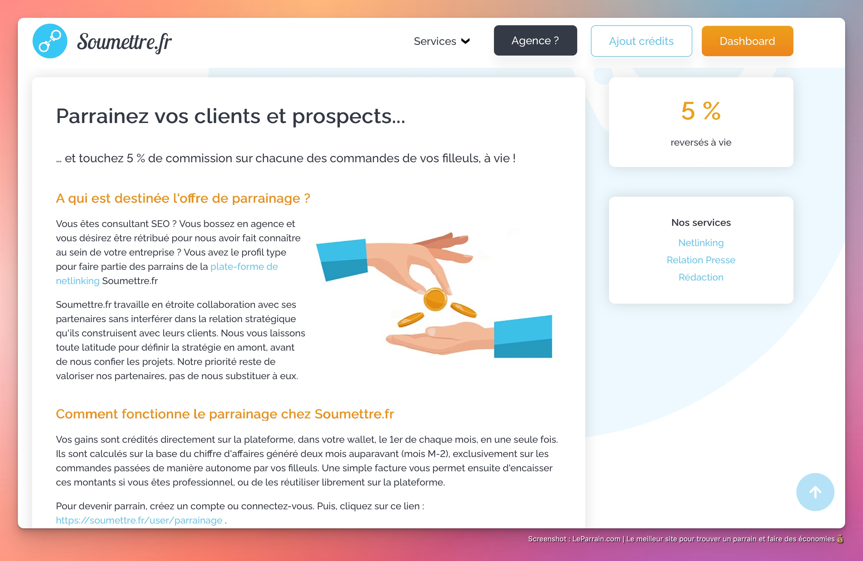 Capture d'écran 1 du programme de parrainage Soumettre.fr
